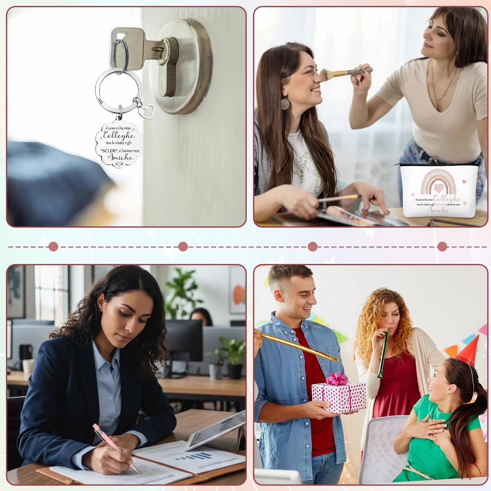 Hestya Regalo Collega Donna Borsa per Cosmetici Portachiavi Blocco Note a Spiralato Penne a Sfera Regalo di Addio Ringraziamento per Dipendenti Collega Natale Compleanno