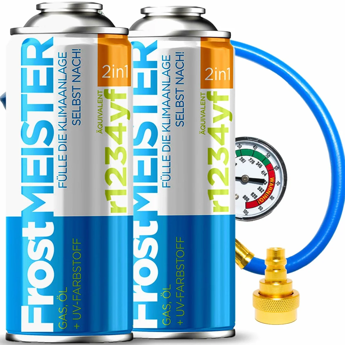 Set di ricarica aria condizionata auto R1234yf 2 in 1 2x400 ml tubo manometro adattatore