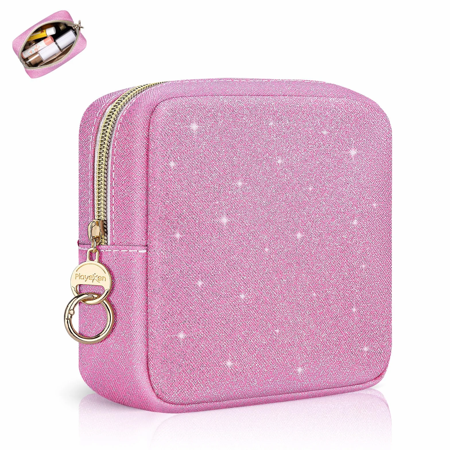 Beauty Case da Viaggio Trousse Trucchi Donna Pochette in Pelle Brillantini Borsa per Cosmetici Organizer Borse Makeup Trucco Organizer Portatile Accessori Viaggio per Ragazza Donna Compleanno(Rosa)