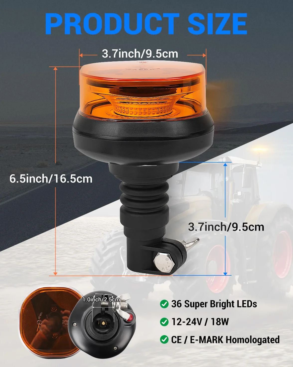 SUPAREE Lampeggianti per Trattori LED 12V-24V Arancione IP67 Impermeabile 1 Pezzo