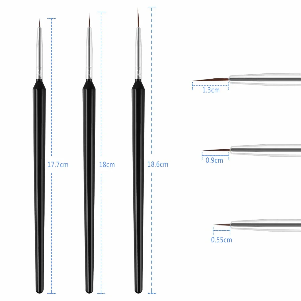 Dadabig 12 Pezzi Set di Pennelli per Nail Art Professionali Miniatura Pennelli Acquerello per Nail Arte Penna a gancio per unghie,3 dimensioni(S M L)