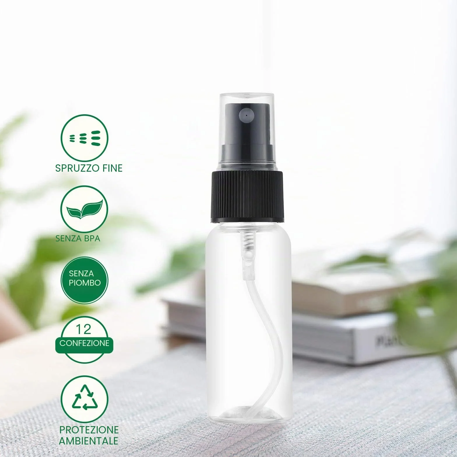 Toureal 30ML Flacone Spray Vuoto da Viaggio (12 Pezz) Plastica Bottiglia Atomizzatore, Boccette Contenitori per Liquidi (Trasparente)