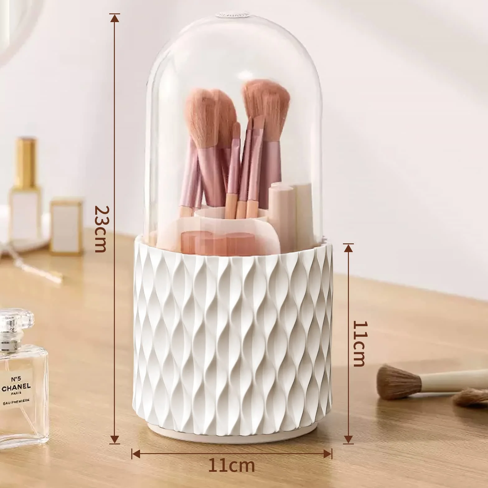FIVAVA Porta Pennelli Make Up 360° Rotante, Organizer 5 Scomparti Coperchio Pennelli Trucco