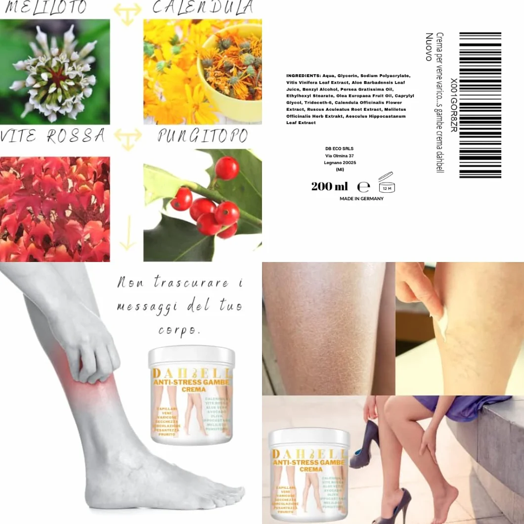 Dahbell Crema per vene varicose capillari rotti circolazione gambe con vite rossa calendula ippocastano aloe vera