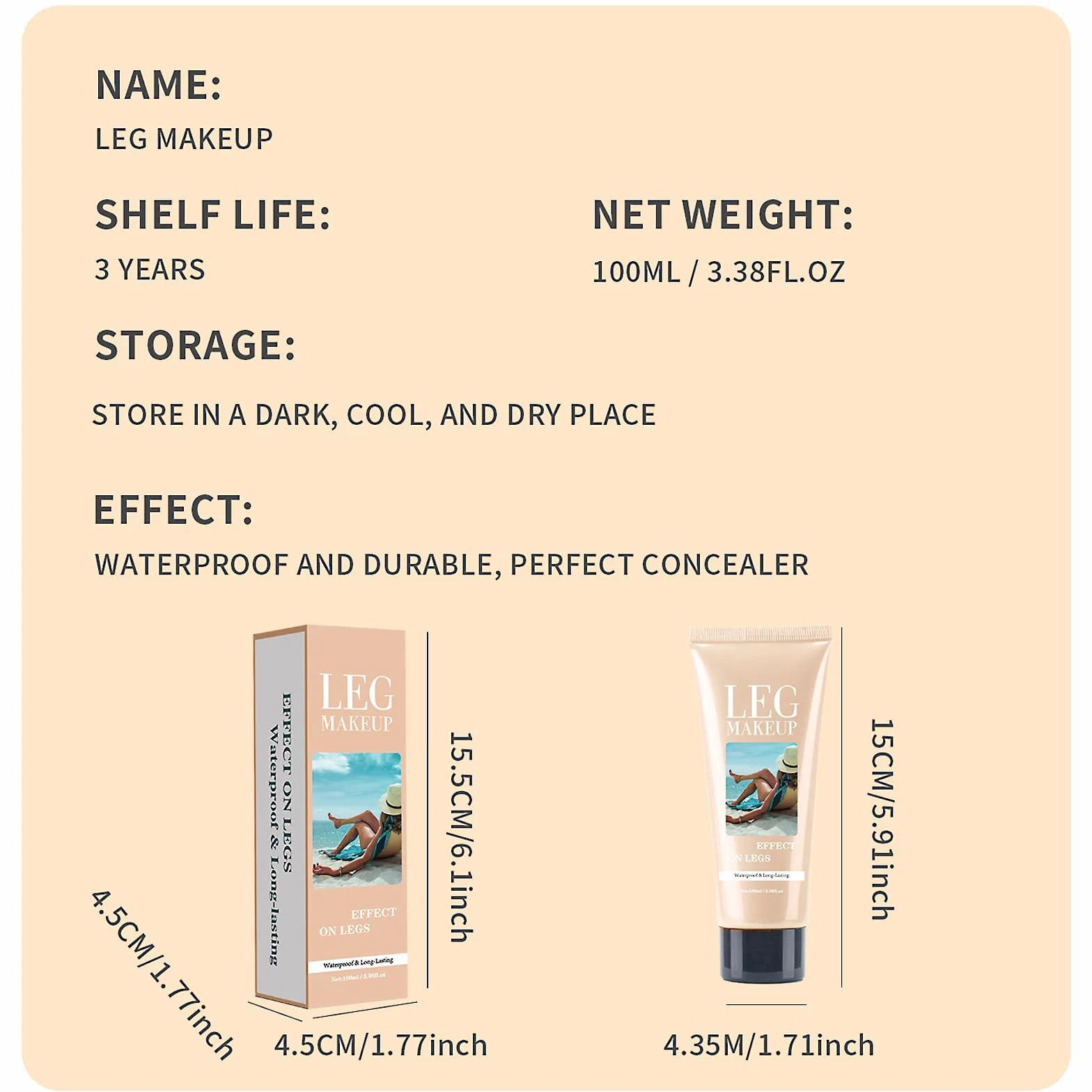Trucco impermeabile per le gambe senza trasferimento, pennello per il corpo extra grande, copertura per vene varicose/cicatrici, Skin Perfecting Body Foundation