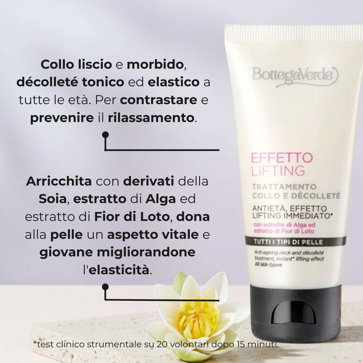 Bottega Verde - Trattamento Collo e Décolleté, Effetto Lifting, in Crema, 50 ml, Azione Antietà, Effetto Elasticizzante, per Tutti i Tipi di Pelle
