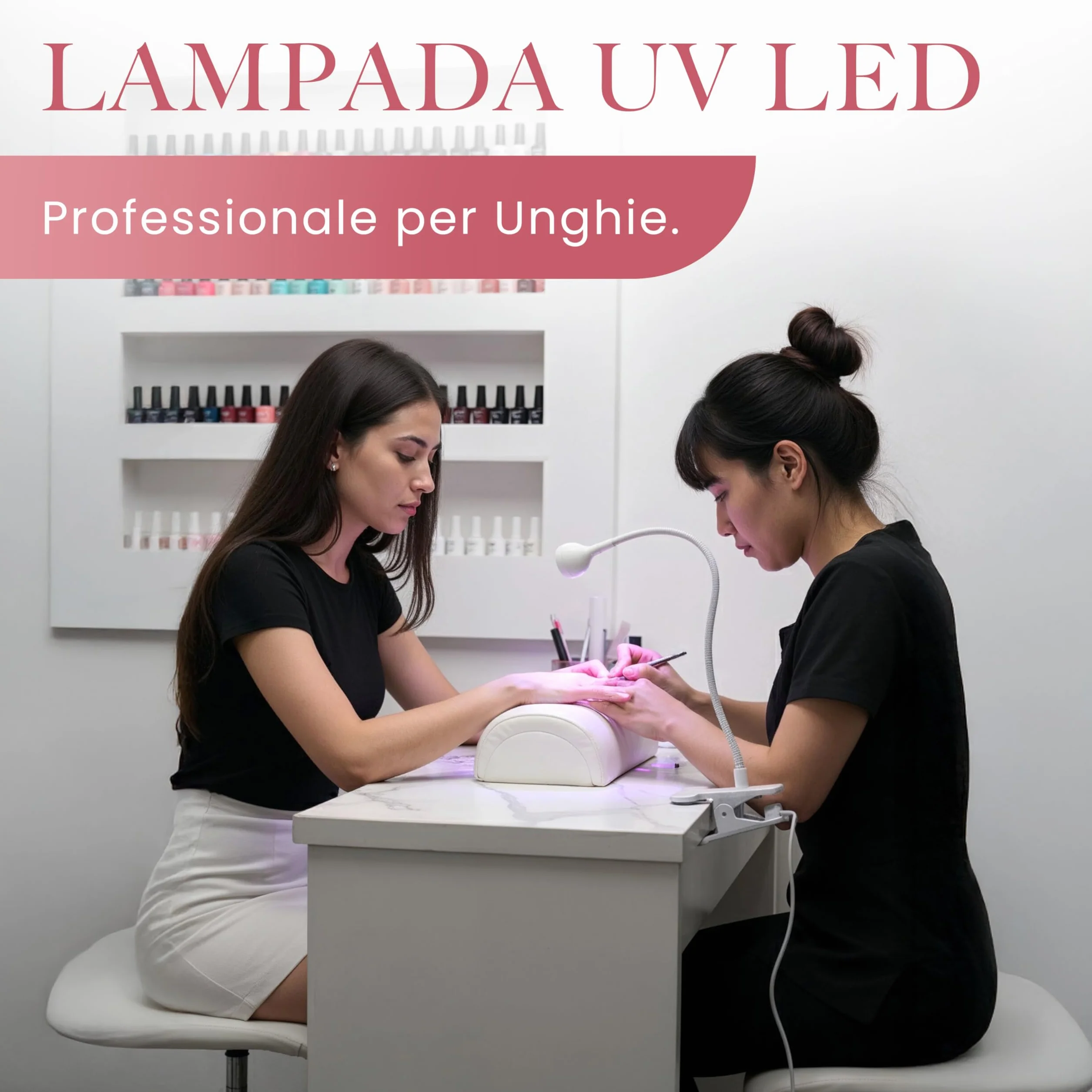 Lampada UV LED Unghie con Clip da Tavolo, Mini Lampada Portatile per Semipermanente e Nail Art, Braccio Flessibile Rotazione 360°, Pulsante On/Off sul Cavo, Luce per Manicure da Casa