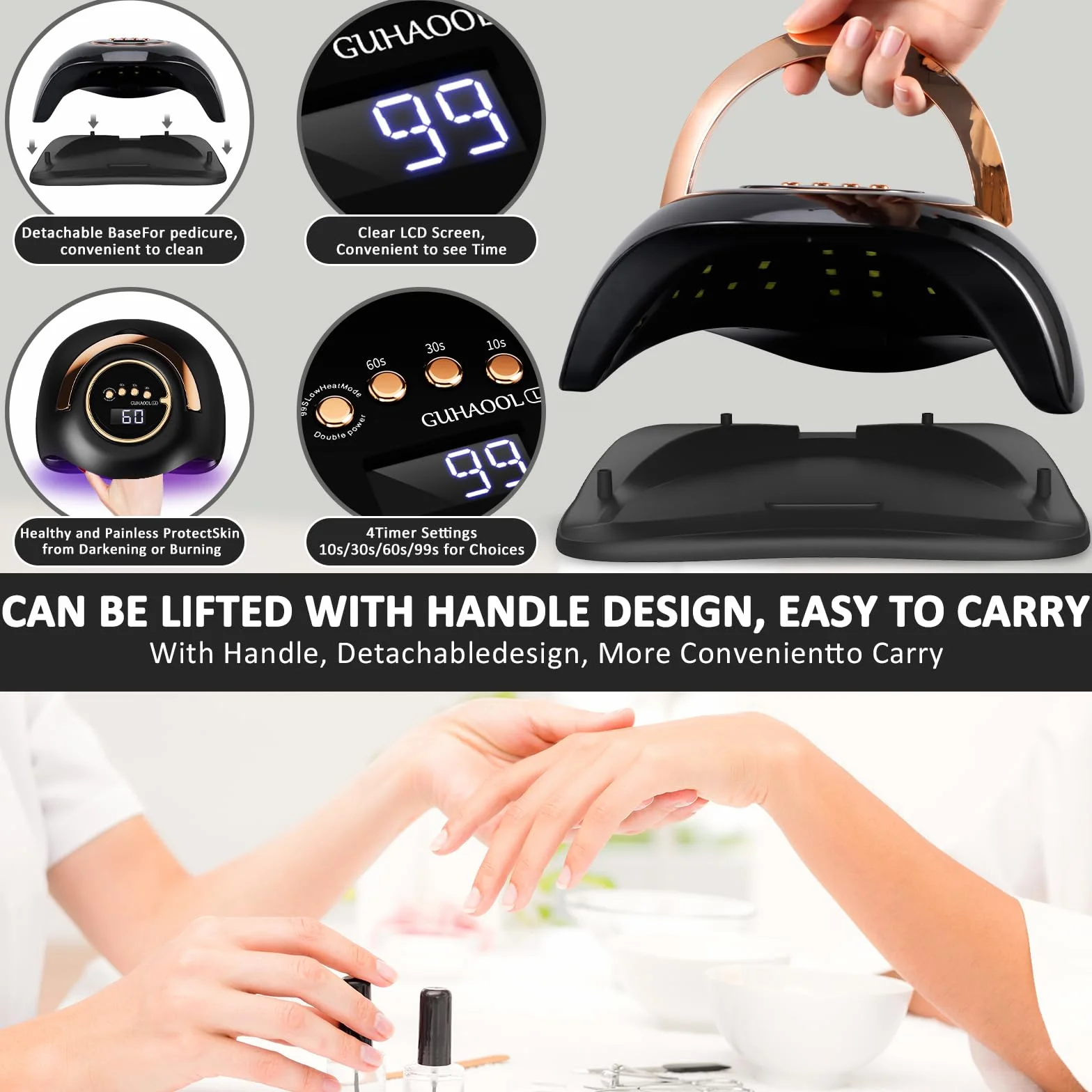 Lampada Unghie UV LED, 180W Fornetto Unghie Può Curare Rapidamente, con 4 Timer 10s/30s/60s/99s,Sensore Di Avvio Automatico, LCD Display Lampada per unghie per Gel Nail Polish Light, Nero