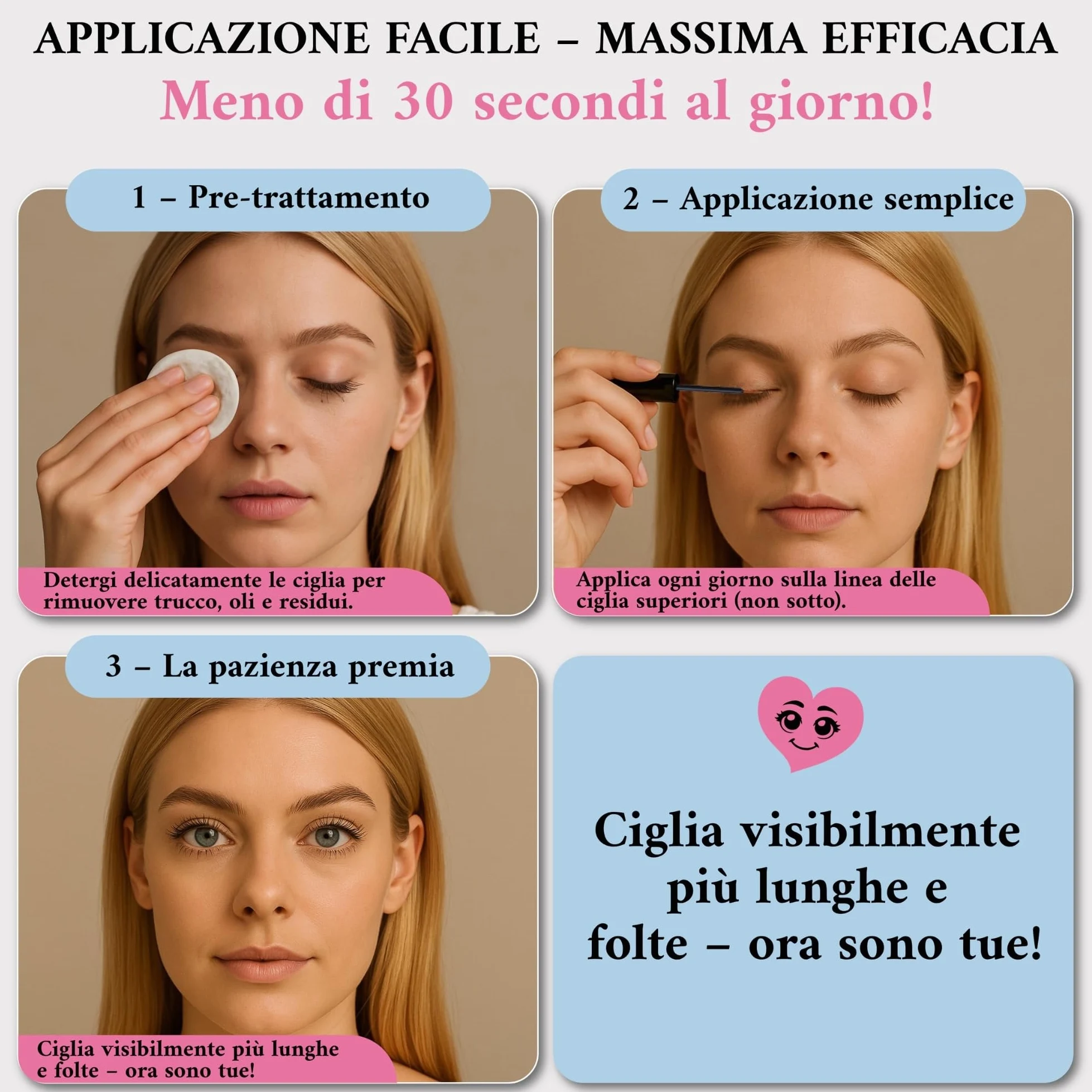 JEUXLORÉ Siero per Ciglia e Sopracciglia – Rinforzante Naturale Crescita Rapida – Ciglia Lunghe e Folte in 4 Settimane – Siero Ciglia Naturale e Nutriente 3ml – Formula Olio di Ricino Biologico