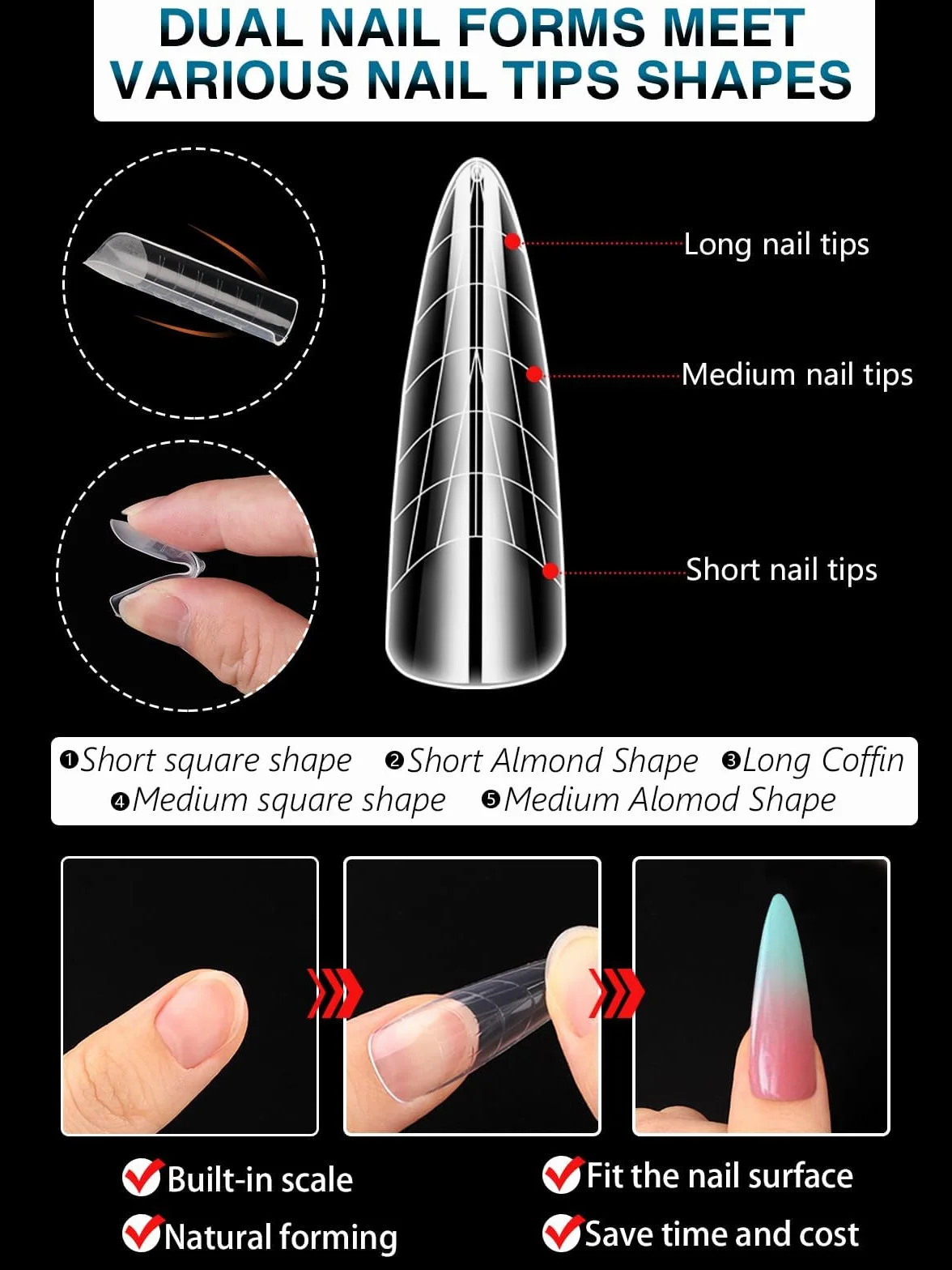 EBANKU Faux Ongles Capsule Ongles Acrylique,120PCS Unghie copertura completa per Unghie in Acrilico Strumenti per Unghie Forme, con 120 Film per Unghie French Manicure(12 stili)