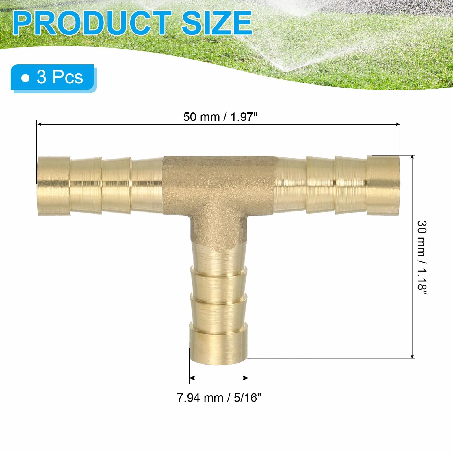 PATIKIL 5/16" Raccordo A T In Ottone Per Tubi, 3 Pezzi 3 Vie Union Intersezione A Forma Di T Con Barbe Divise Per Aria Acqua Carburante Gas Liquido, Dorato