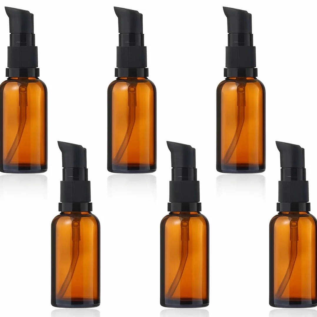 6 pezzi 30 ml flaconi vuoti in vetro marrone, ricaricabili, protezione UV, flaconi da viaggio, flaconi per lozione in vetro ambrato, dispenser per lozione, per cosmetici, aromaterapia, oli essenziali