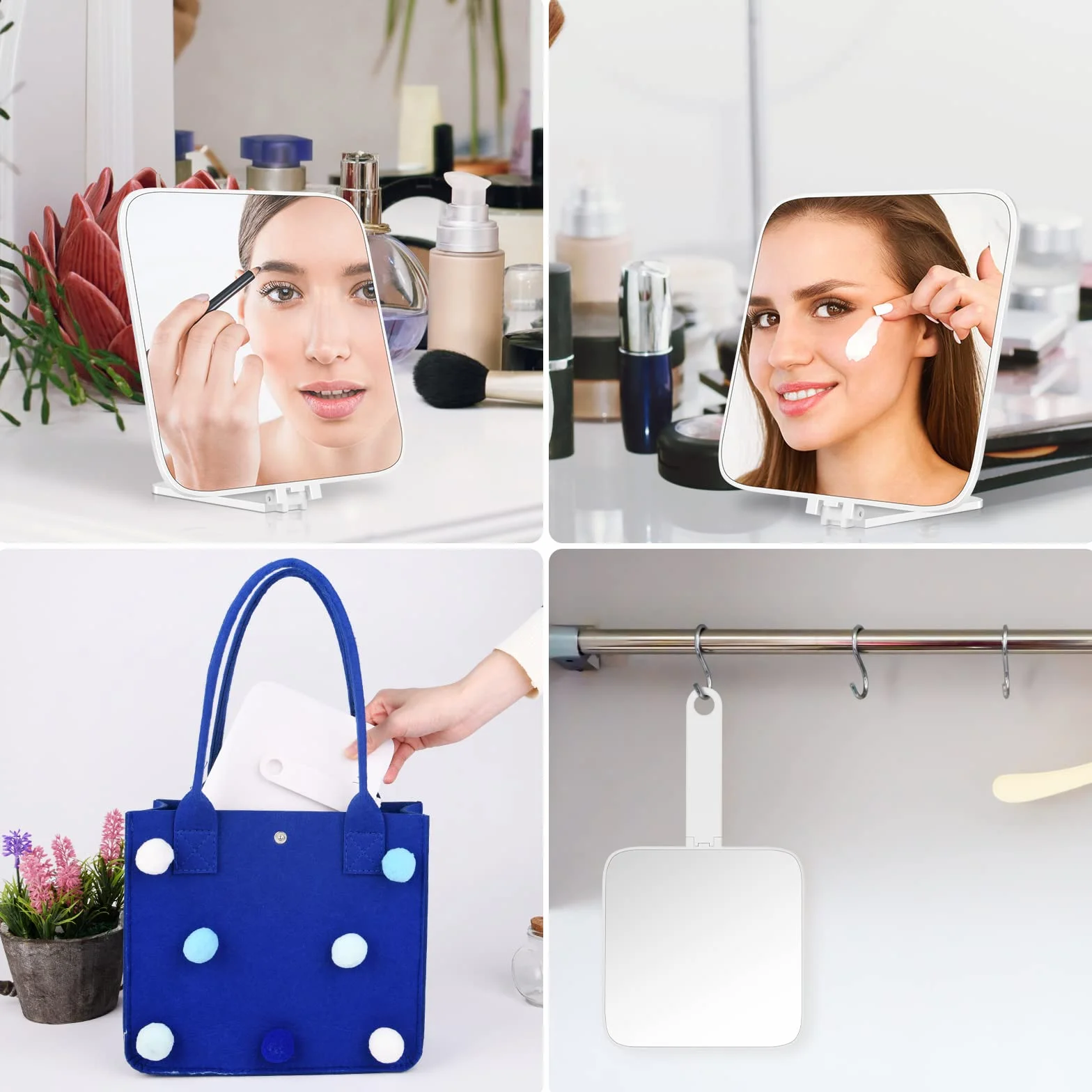 Specchio a Mano Grande OSDUE, Specchio Trucco Portatile con Manico Antiscivolo Alta Definizione per Parrucchiere, Barbiere, Salone - Bianco