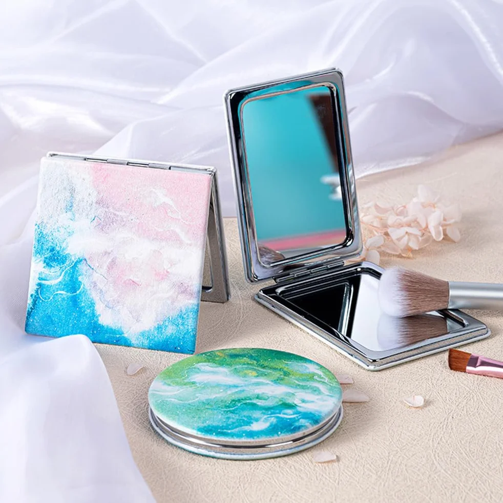 Specchio da Trucco Portatile Verde Acquerello, Specchio a Mano Pieghevole Compatto per Viaggio