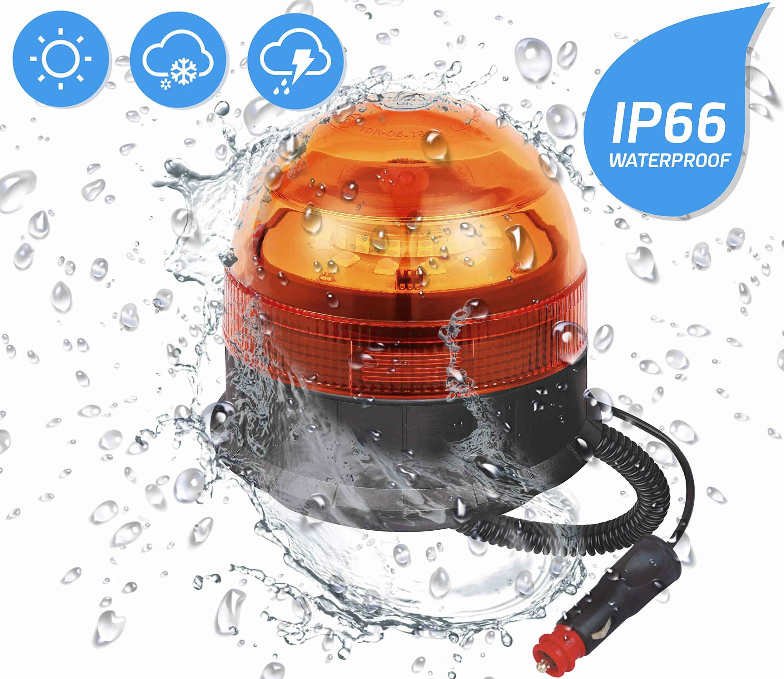 Ryme Automotive Rotativo Ambra LED R65 Segnalazione Avvertimento Omologato 3 Funzioni Flash Rotazione Lampeggiante