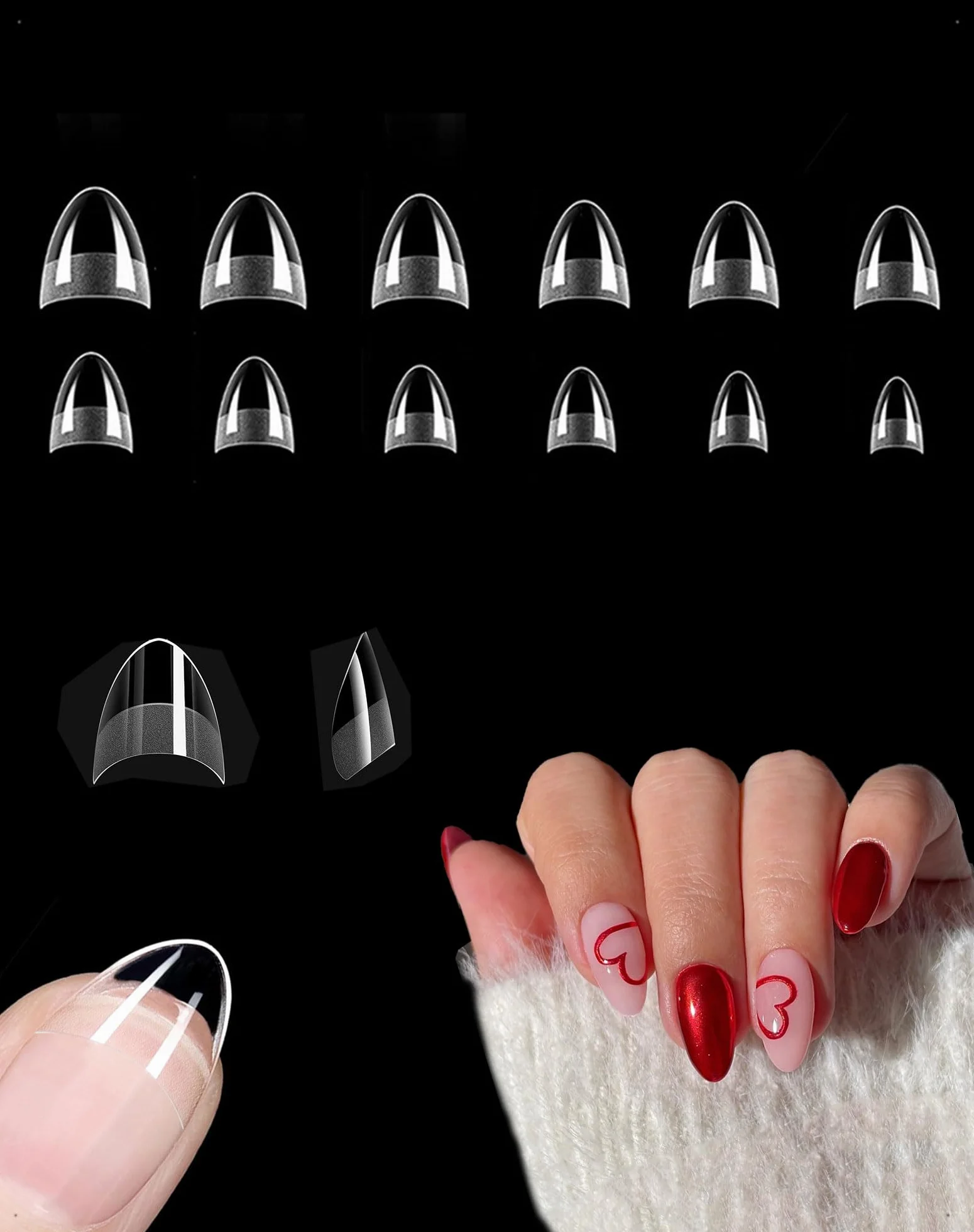 240 Pezzi Unghie Finte Mandorla, 12 Taglie Tip In Gel Copertura Parziale, Trasparente Nail Tips Preformate Per Nail Art Principiante, Semi-Opache Soft Gel Tips A Mandorla