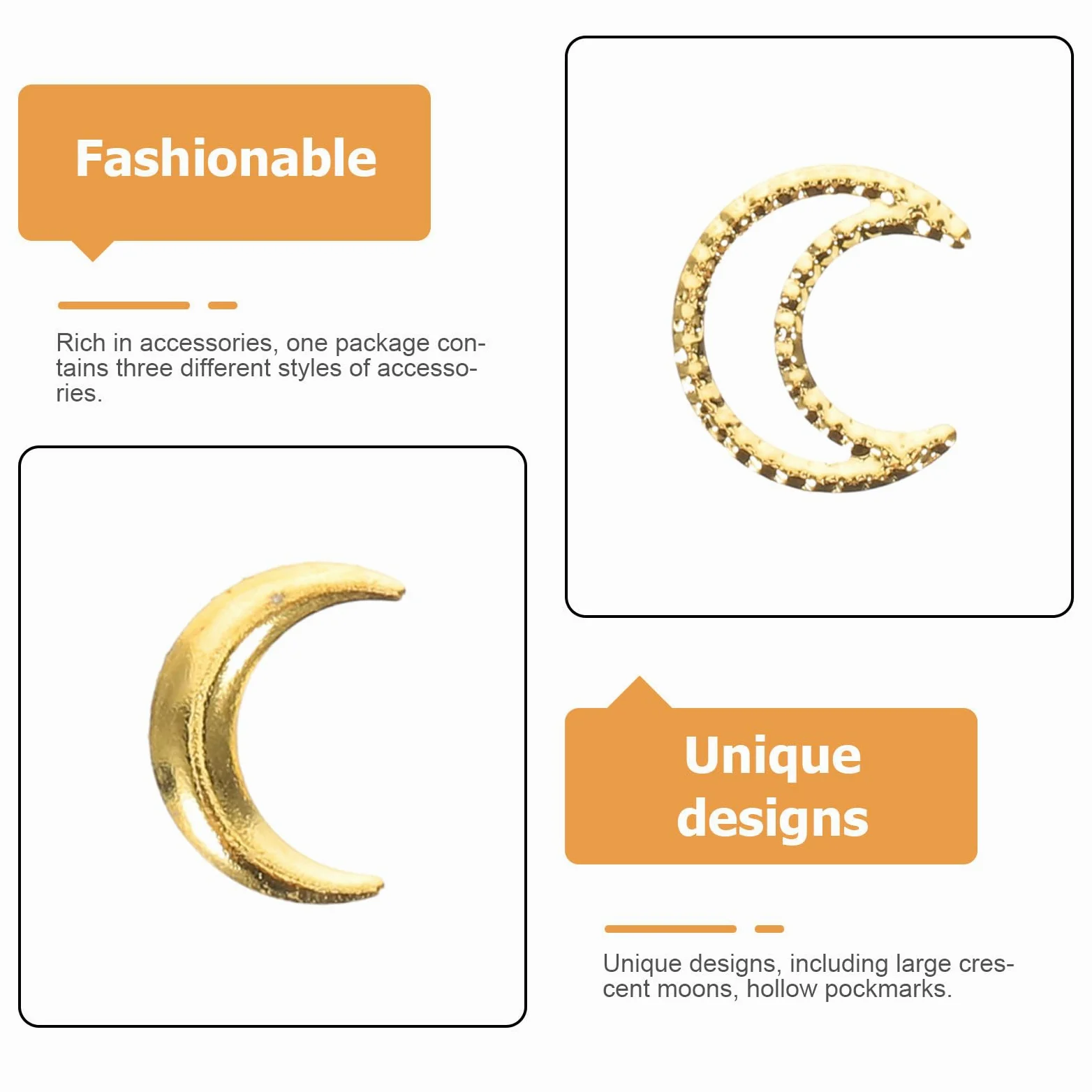 Ciondoli Lunari per Nail Art Oro Rame 1500 Pezzi, Stile Lussuoso | Finiture Piene, Cave e Testurizzate, Uso Quotidiano e Salone, Ampia Scelta per Manicure Fai da Te