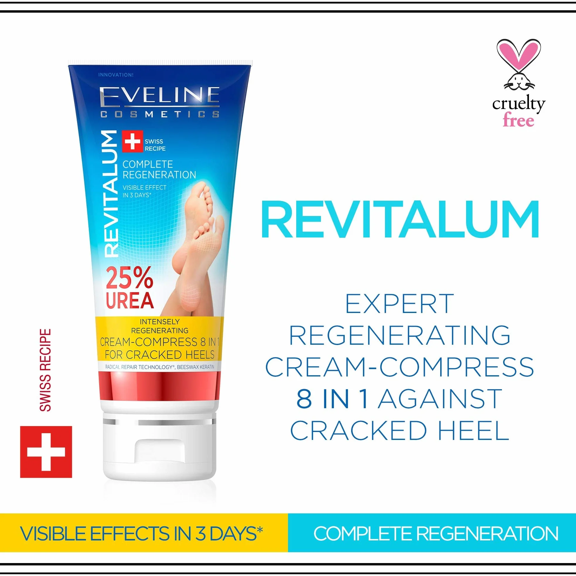 Eveline Cosmetics Revitalum Crema Riparatrice Tallone 8-in-1 25% Urea Trattamento Intensivo per Talloni Screpolati
