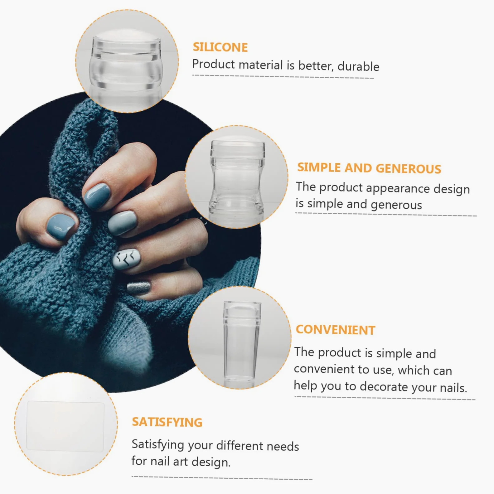 FRCOLOR 9sets Timbri Per Unghie Silicone Con Raschietti Per Manicure Per Versatile e Facile Usare