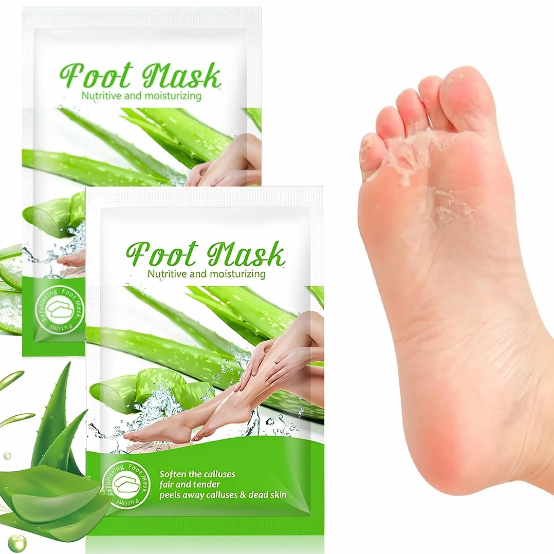 2 Piezas Mascarilla Pies Exfoliante, Foot Peel Mask, Máscara Pies Peeling, Mujeres y Hombres Quitar Piel Muerta y Callos, Aloes