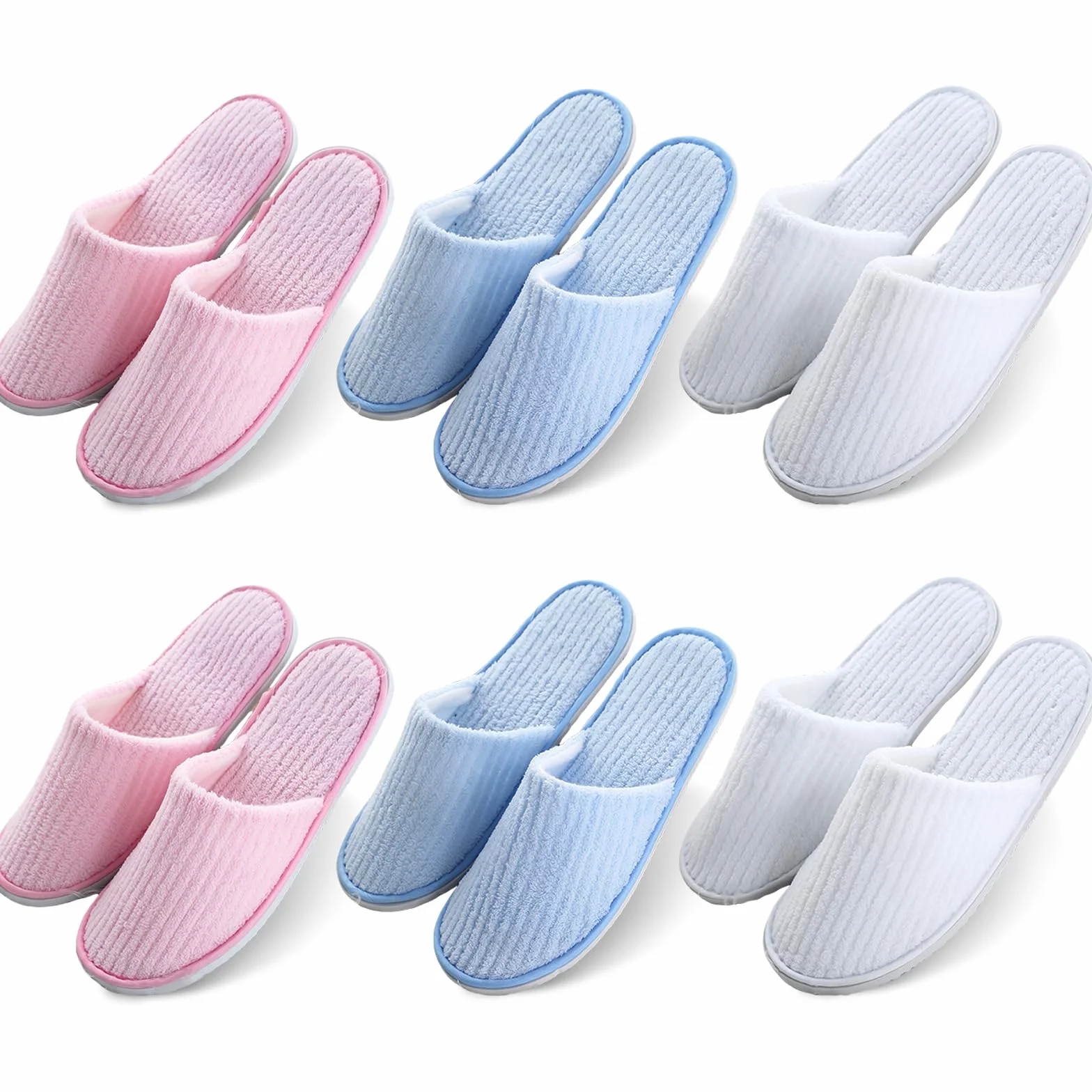 Pantofole per ospiti e hotel 6 paia spugna antiscivolo tessuto corallo 28x11 cm Rosa