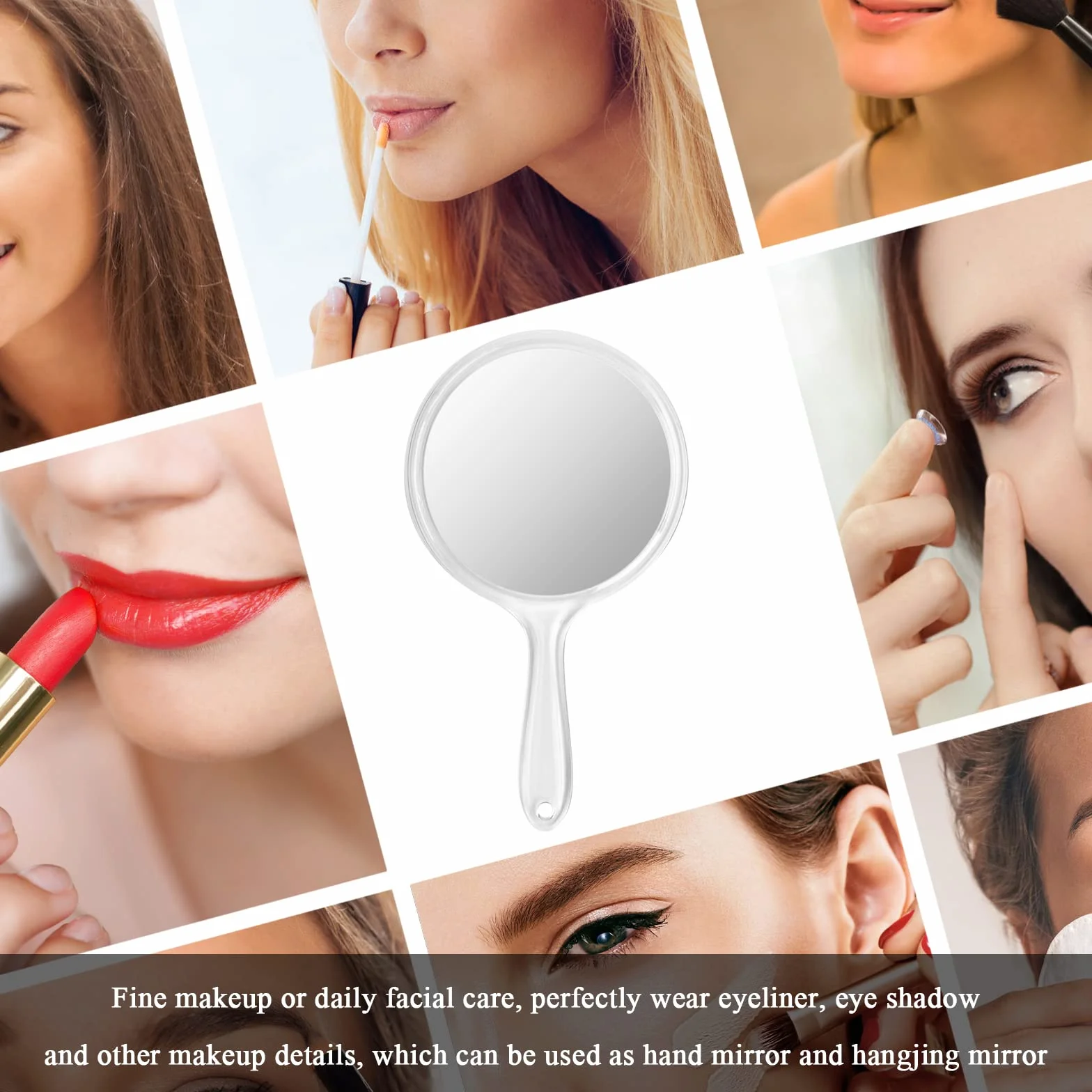 Specchio Portatile con Manico, Specchio a Mano Piccolo Bifacciale con Ingrandimento 1X/3X, per Trucco Quotidiano e Cosmetico