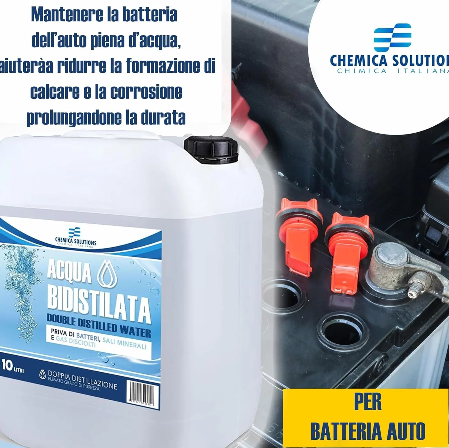 CHEMICA SOLUTIONS Acqua Bidistillata Pura 10 Litri Tanica per Uso Industriale Clinico Ferri da Stiro Umidificatori