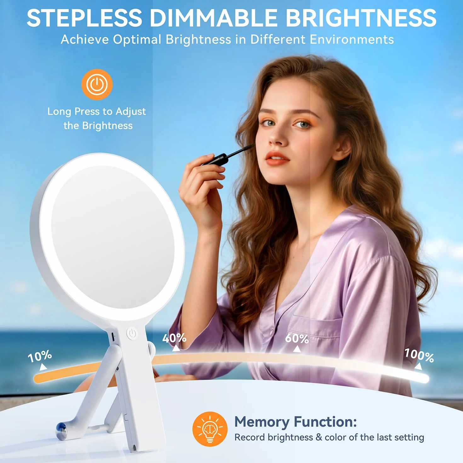 Auxmir Specchio Trucco con Luci LED 30X/1X Ingranditore Bifacciale 3 Colori Regolabile Pieghevole da Tavolo Ricaricabile Portatile