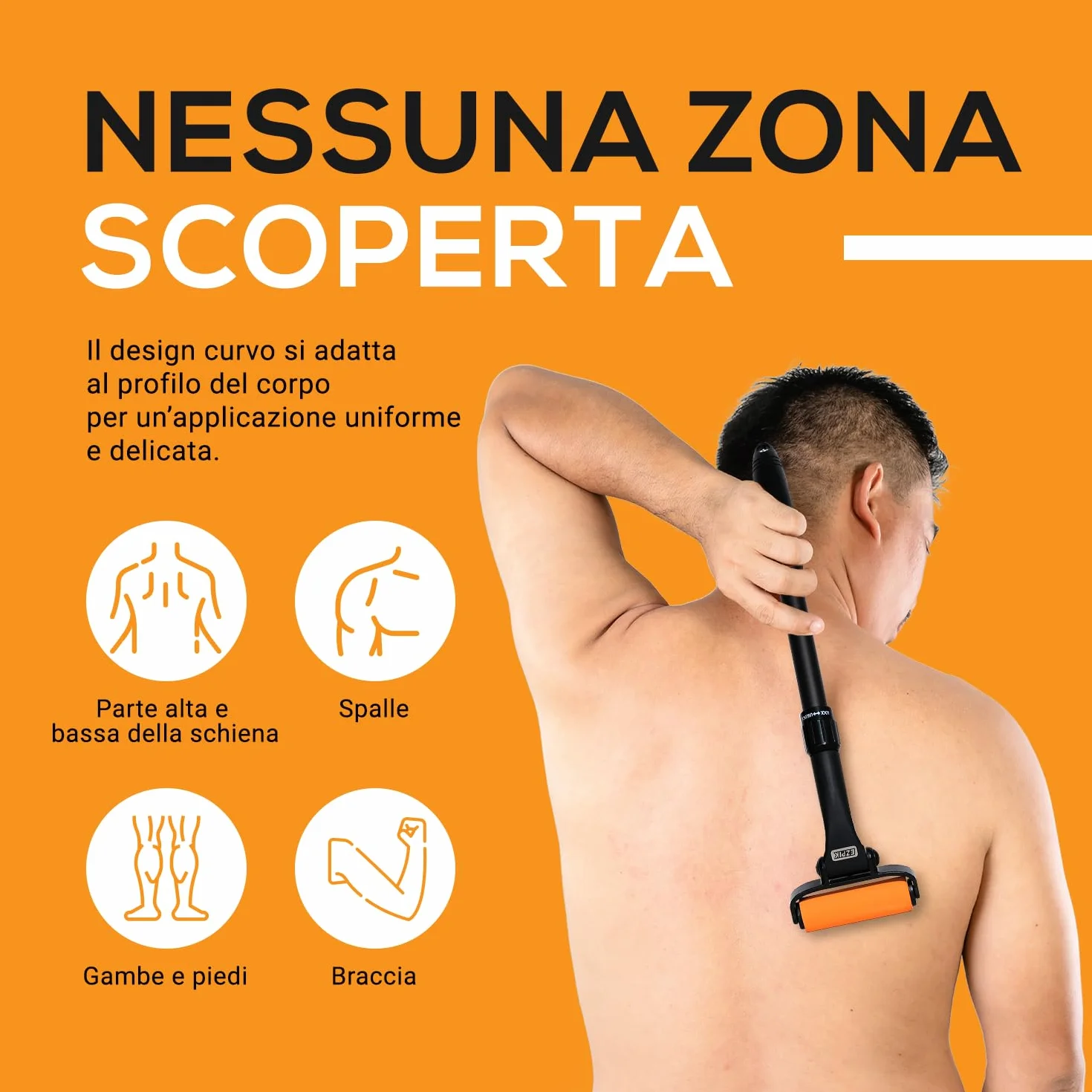 EZPIK Applicatore crema schiena estensibile 58 cm design curvo per anziani mobilità ridotta