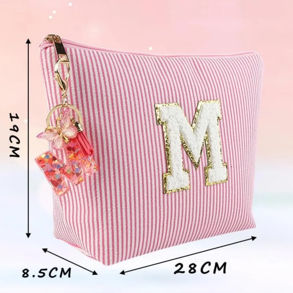 Pochette Personalizzata Beauty Case Portachiavi Bambina Ragazza con Iniziale Regalo Natale Donna Rosa