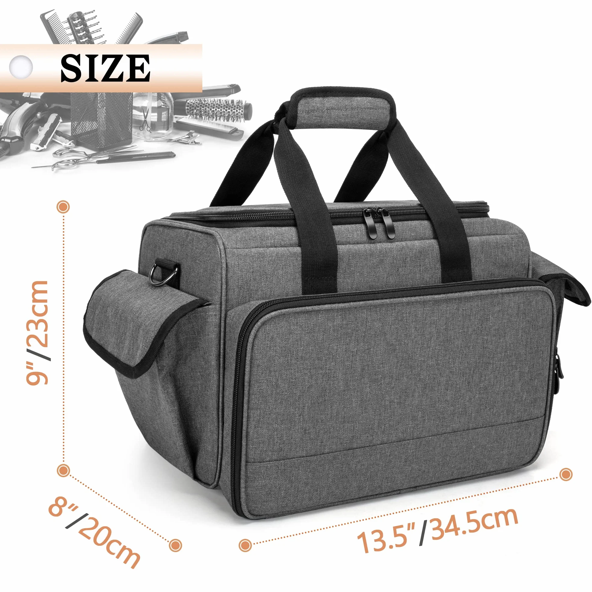 BAFASO Borsa da Parrucchiere Professionale con Divisori Regolabili, Valigetta per il Trasporto di Barbiere (Nessun Accessorio), Grigio