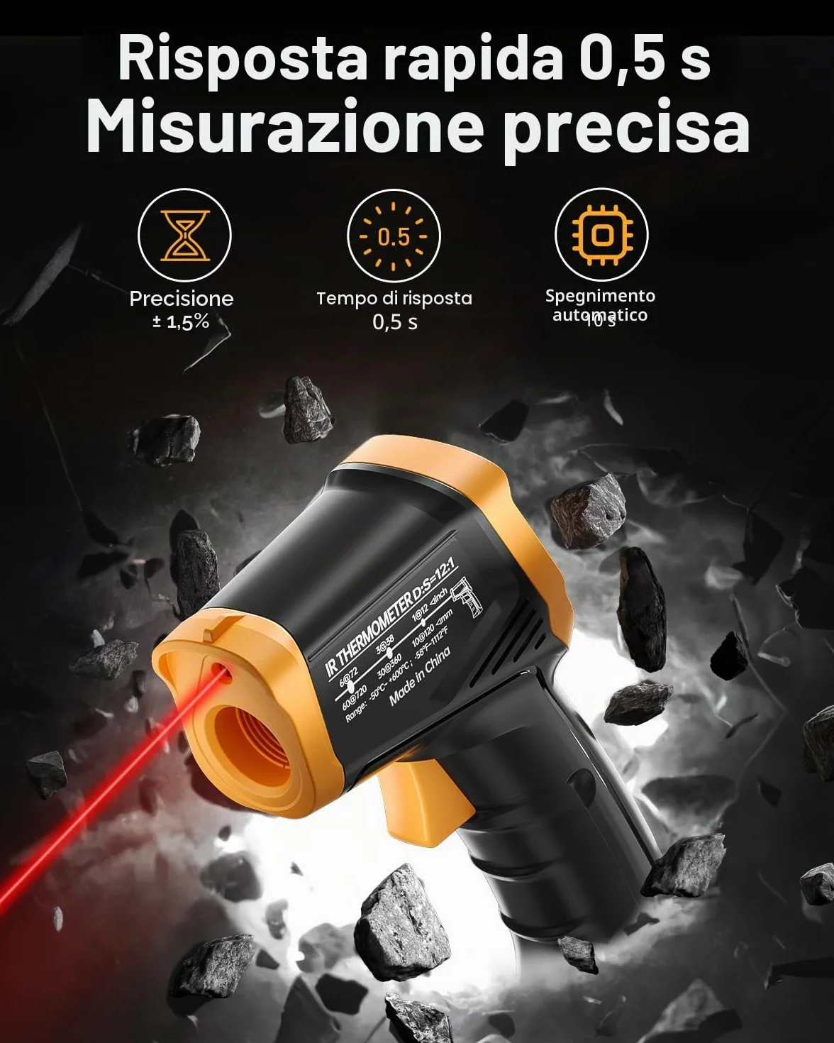 Eventek Termometro Infrarossi -50°C ~ 600°C Laser Digitale Senza Contatto per Cucina Forno Pizza Freezer Carne
