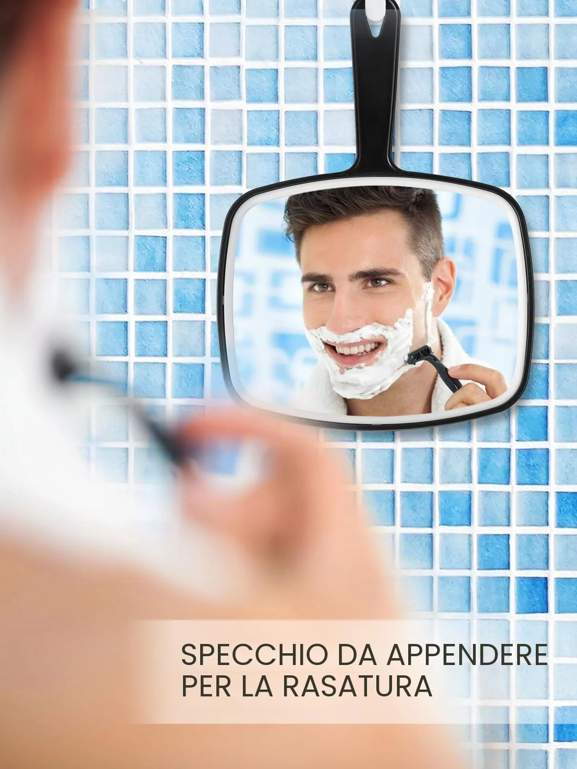 OMIRO Specchietto Mano Quadrato Nero M
