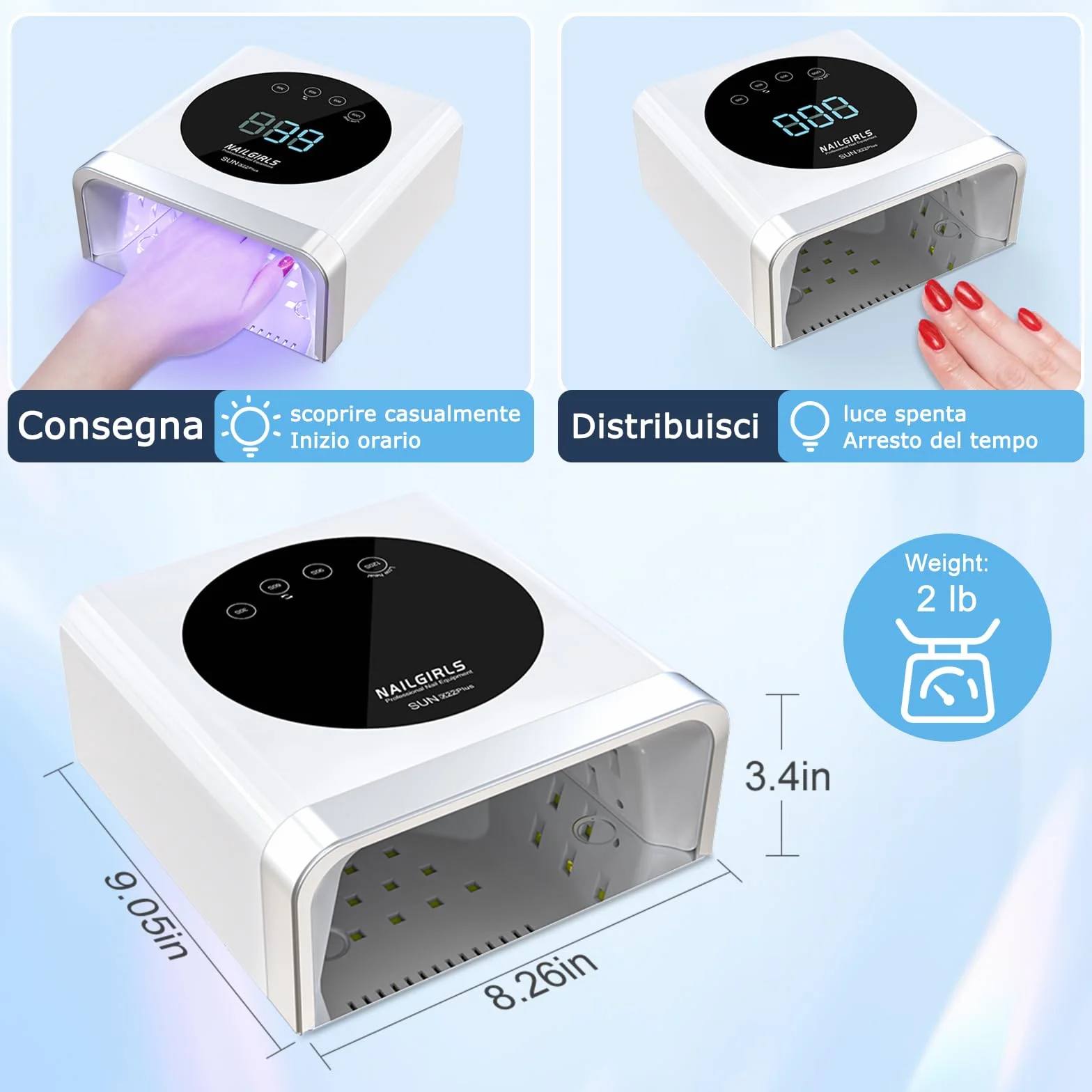 NAILGIRLS Lampada UV LED Unghie 150W Professionale con Sensore Automatico e Display LCD 4 Timer
