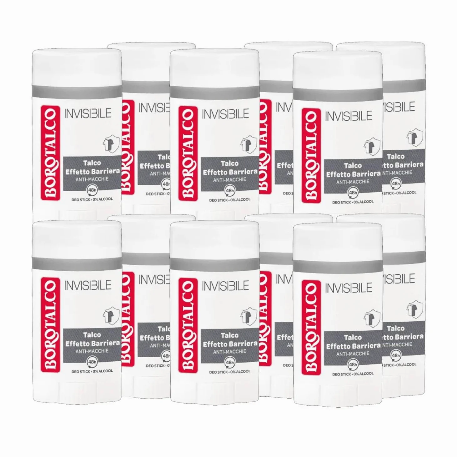Borotalco Invisible Deodorante Uomo Talco Effetto Barriera Anti-Macchie Senza Alcool 48H Stick 40 Ml (12)