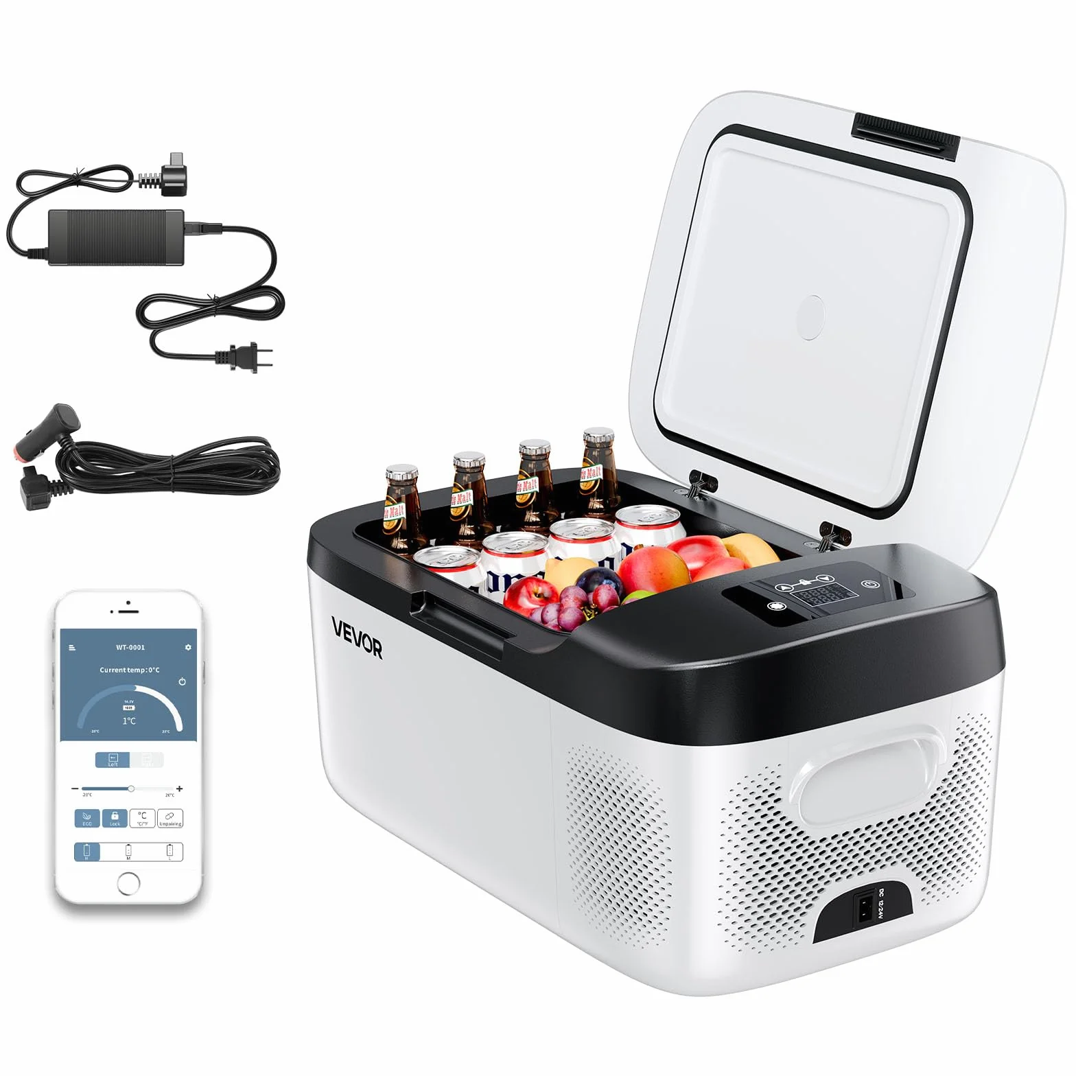 VEVOR Frigorifero Elettrico Portatile 15 L, Mini Compressore 12 V 24 V, Freddo e Caldo, Controllo App, per Camper Camion Barca