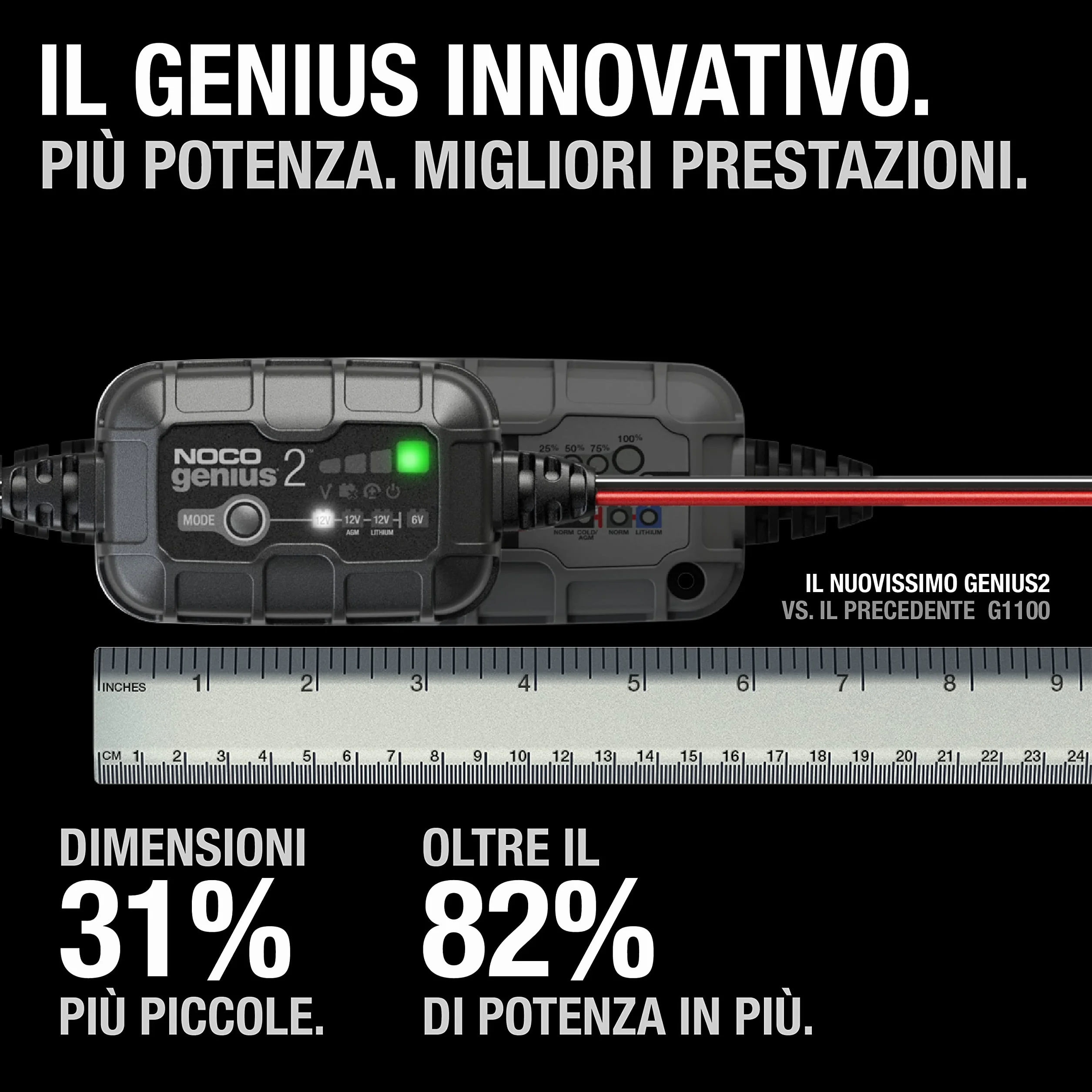 NOCO GENIUS2 Caricabatterie Intelligente 2A 6V/12V Mantenitore di Carica Desolfatatore per Batterie al Piombo e Litio