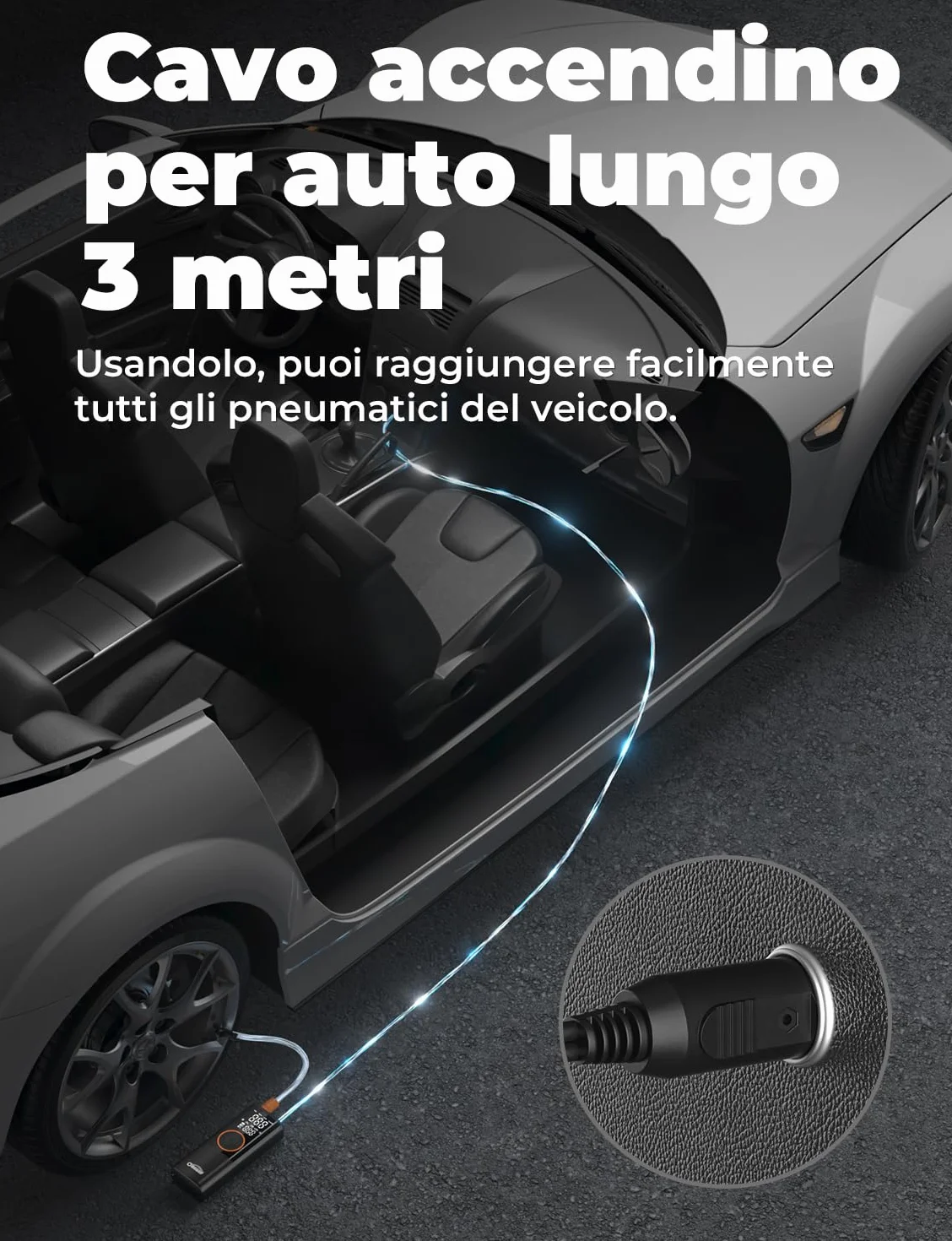 Oasser Compressore Aria Portatile 150PSI 6000mAh Doppio Schermo LCD Spegnimento Automatico Torcia LED