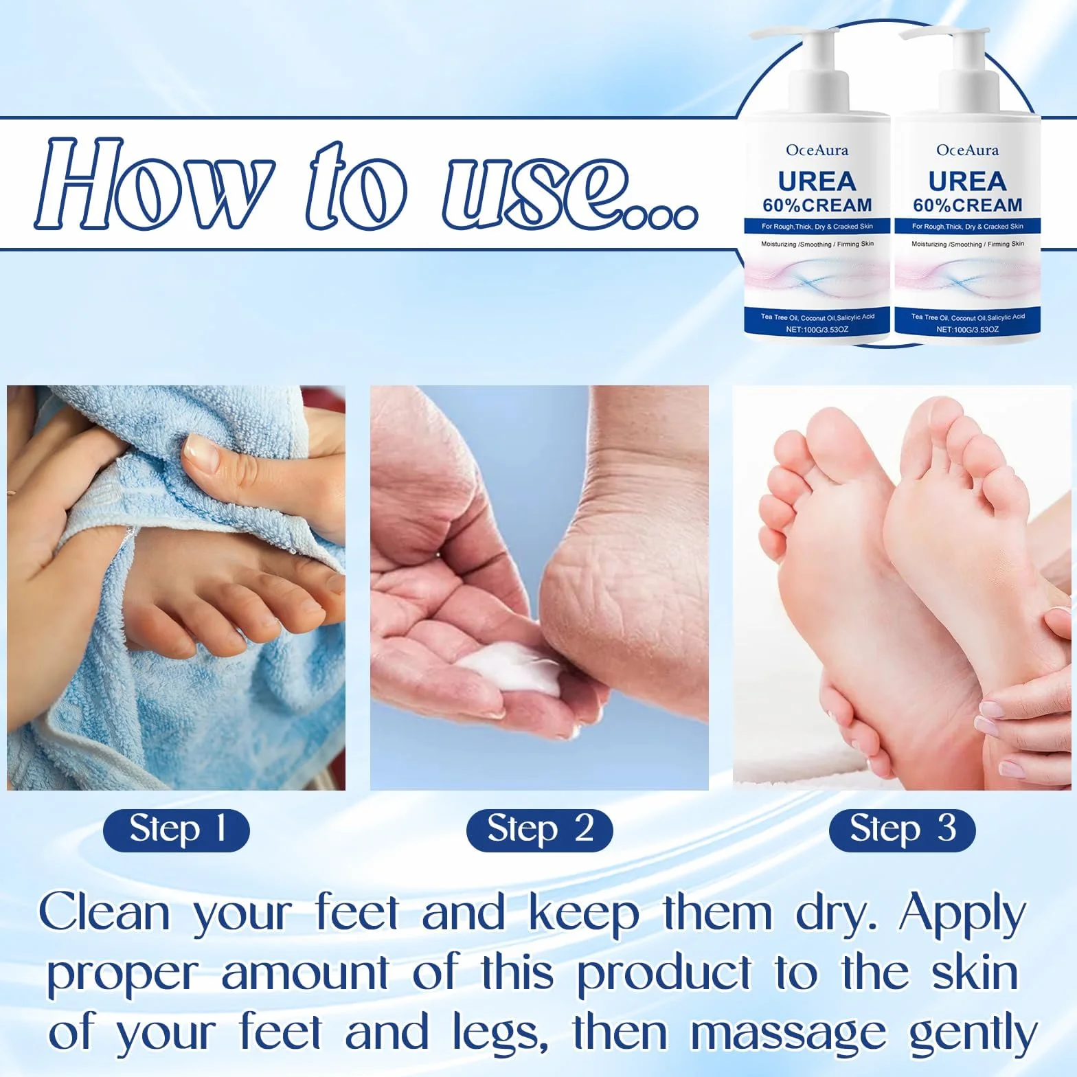 Crema Urea 2PCS, Urea Piedi, Piedi Arricchita con, Crema piedi secchi screpolati, per Mani, Talloni, Gomiti, Unghie e Ginocchia