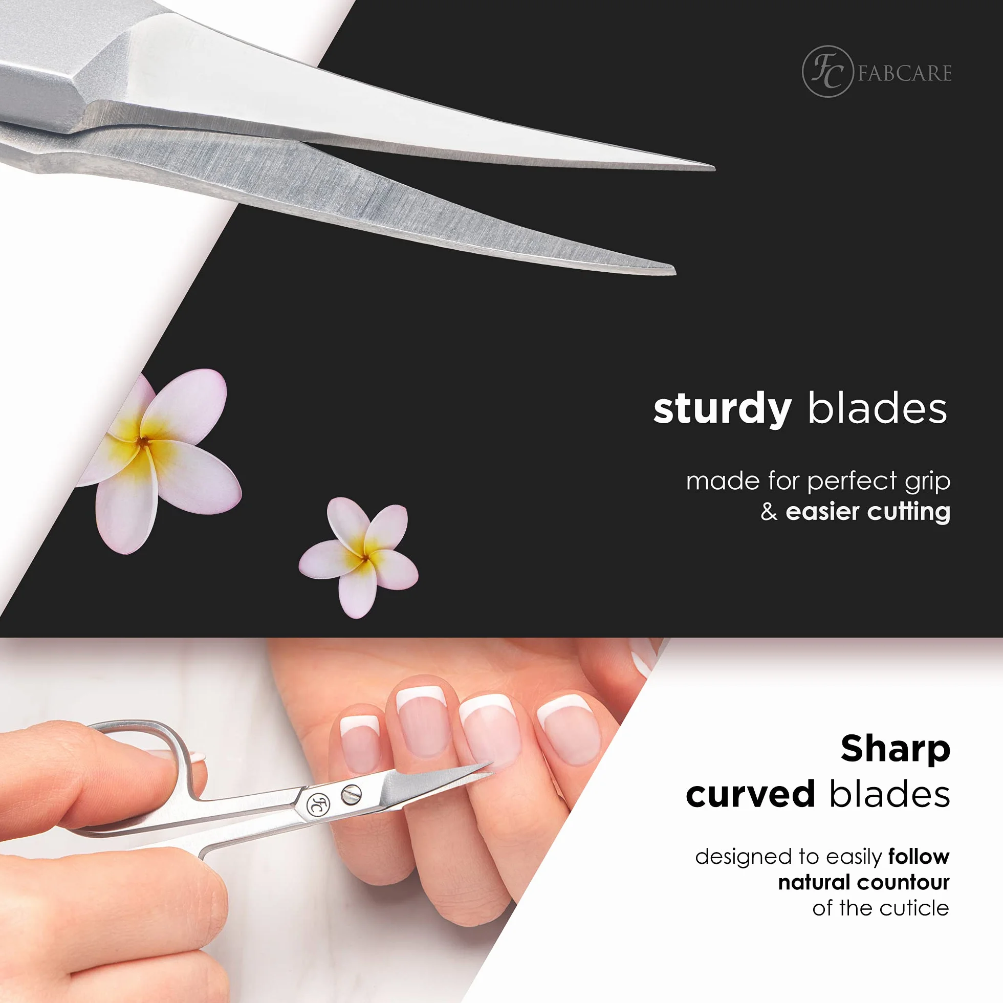 FABCARE Forbici per cuticole professionali micro-dentatura extra affilate mancini custodia