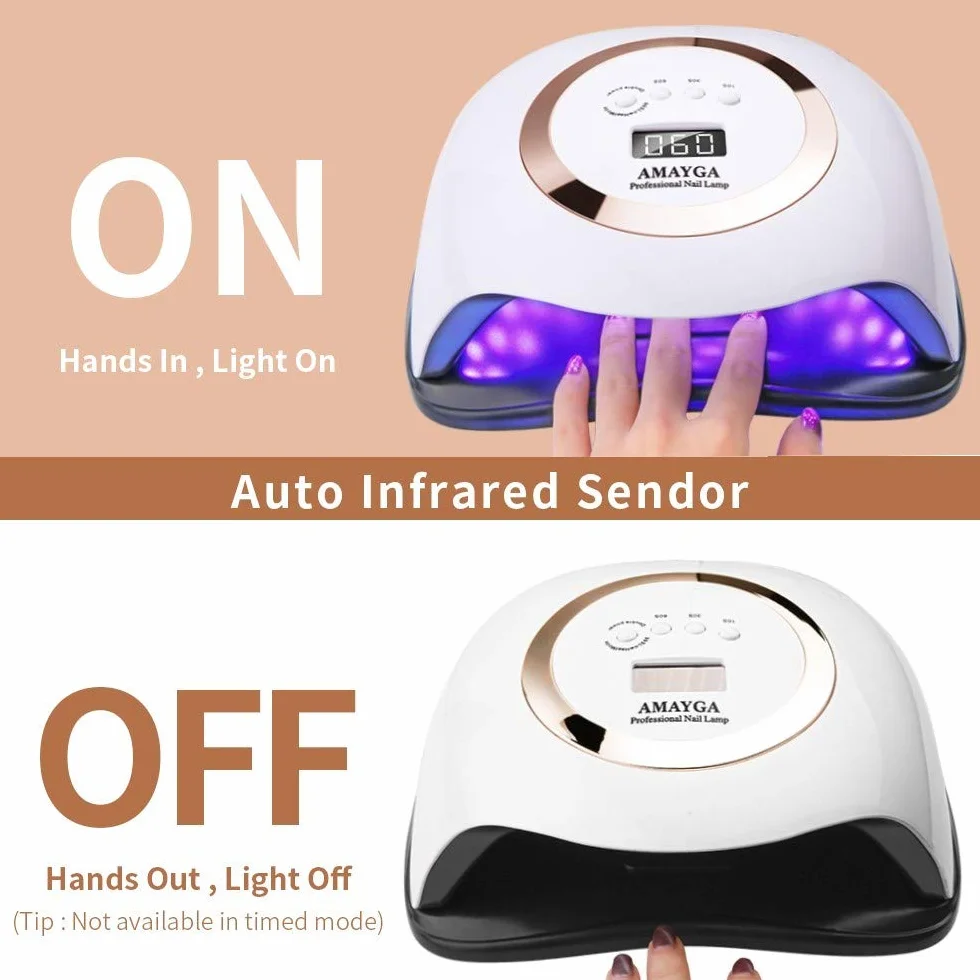 Lampada Unghie UV LED,168W Fornetto per Manicure/Pedicure Permanente Smalto Semipermanente 4 Timer con 10s/30s/60s/99s Display LED Automatico Sensore