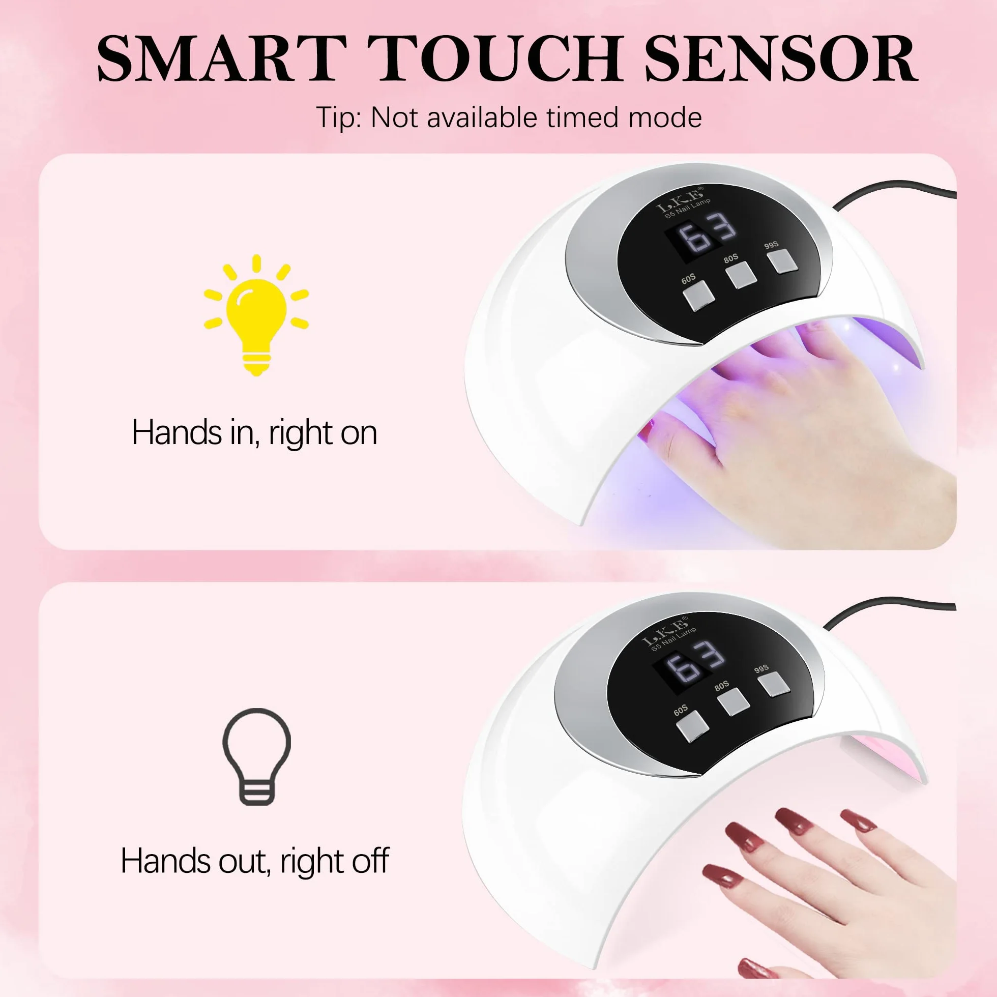 LKE Lampada UV LED Unghie 54W Sensore Avvio Automatico 3 Modalità Timer Display LCD