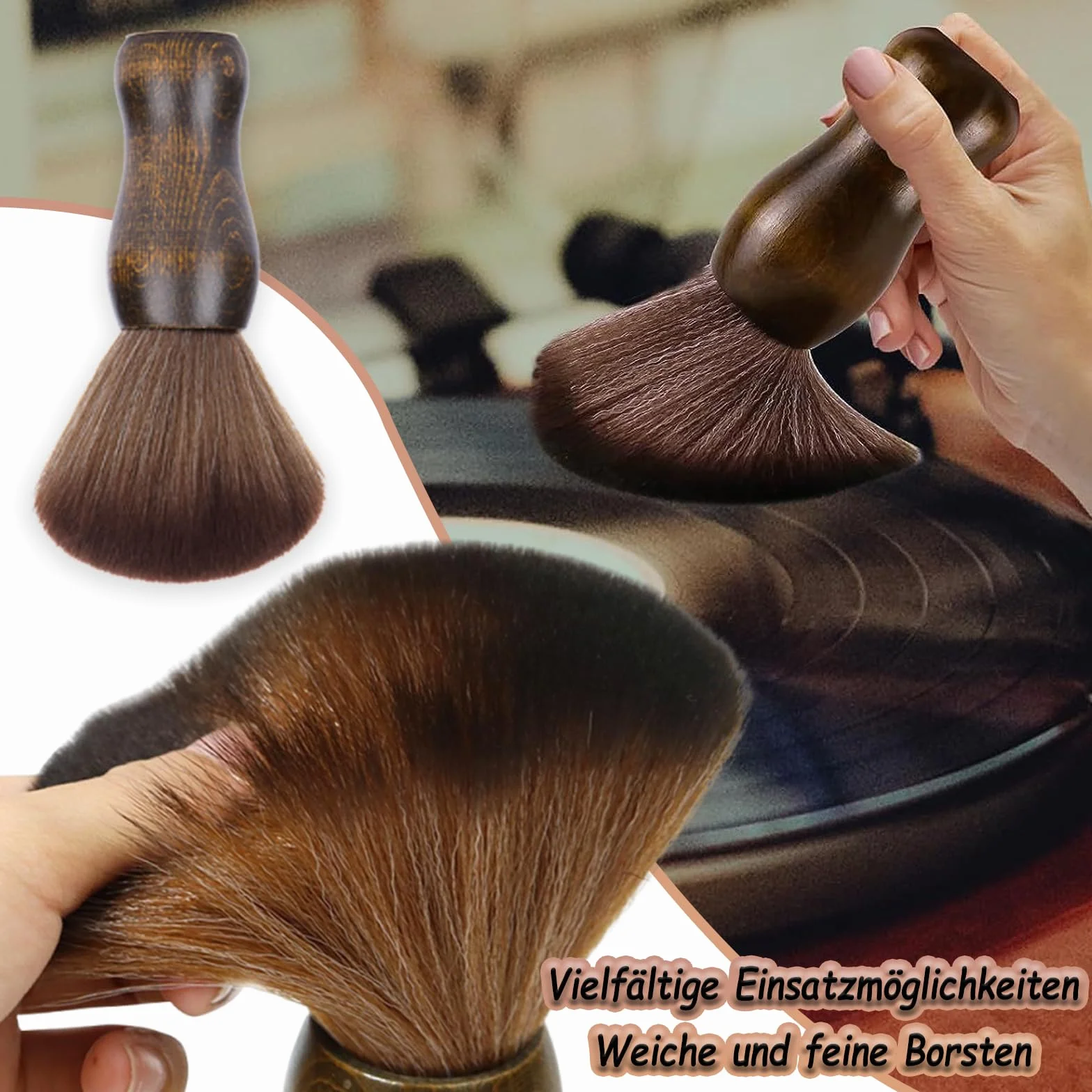 WhaleO Pennello da Barba Spazzola Barbiere per Salone,Pennello Professionale per Talco,Barbiere Collo Spazzola Spazzola Barba per Barber Shop,Spazzola Professionale per Parrucchieri/Barbiere in Legno