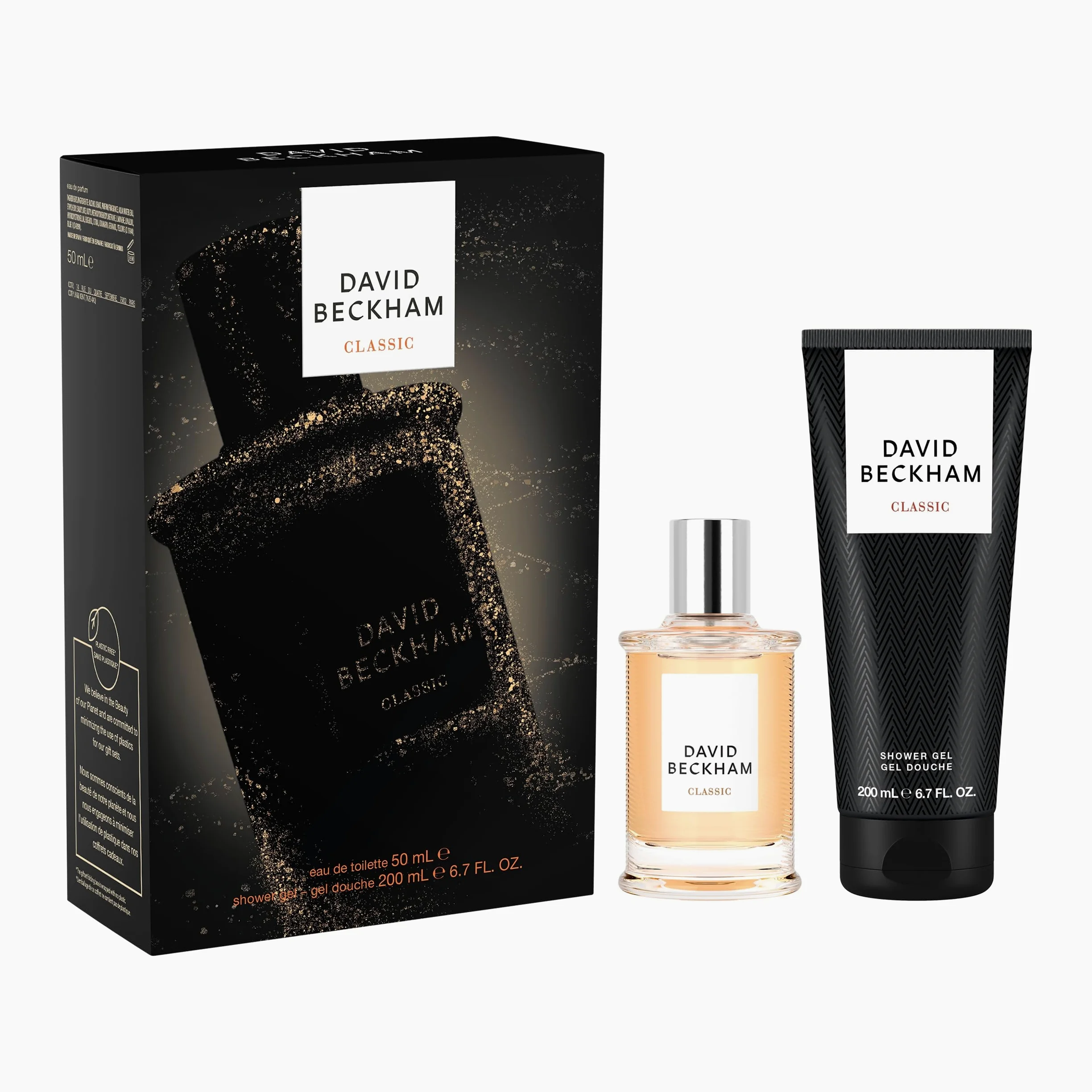 David Beckham Confezione Regalo Classic, Eau de Toilette 50ml e Gel Doccia 200ml, Fragranza Legnosa, Fresca, Ambrata per Lui