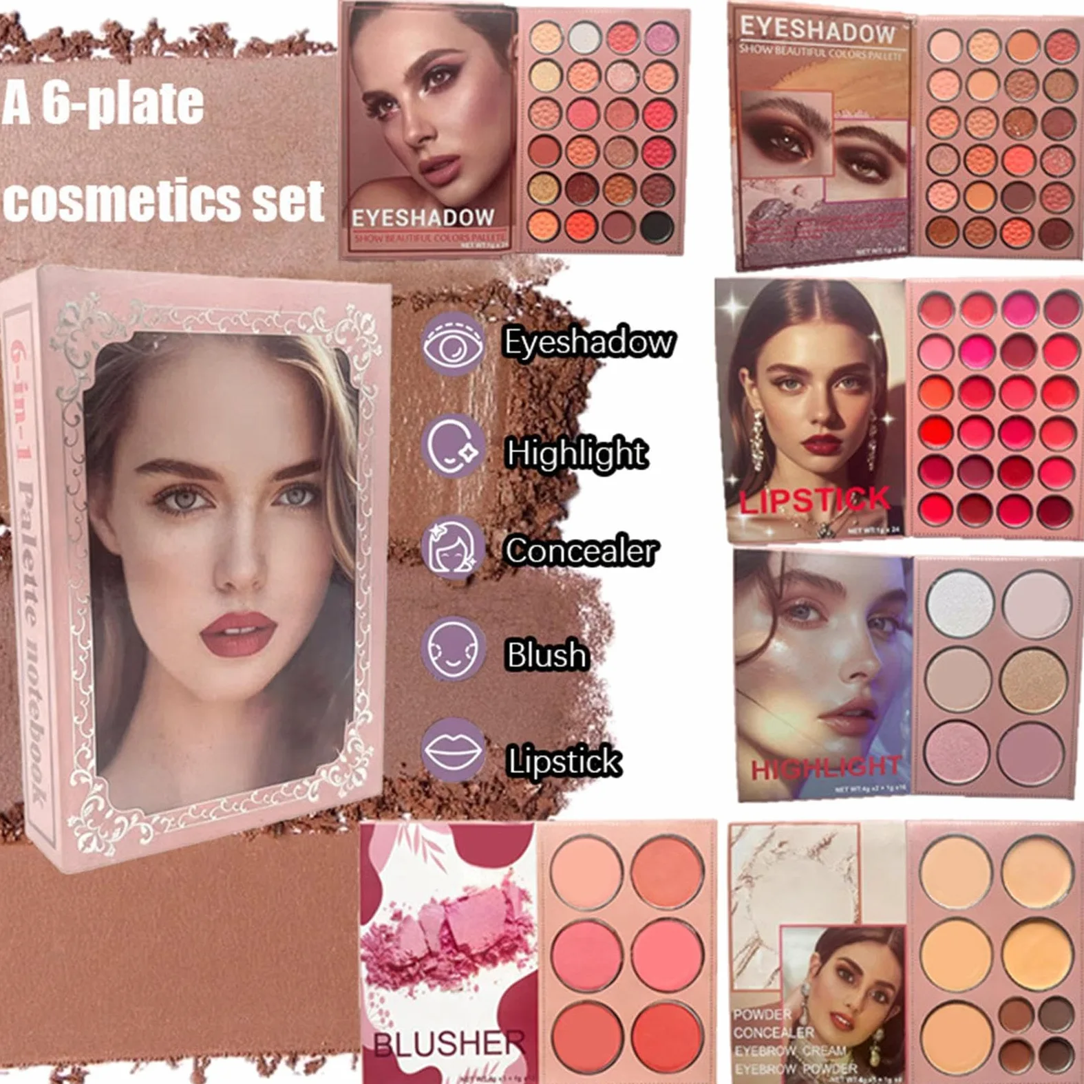 Palette Per Trucco A Libro Multicolore 6 | Trucco Viso Blush Contour Palette Per Principianti Donne Ragazze Uso Quotidiano Matrimonio Viaggio Festa Compleanno Natale