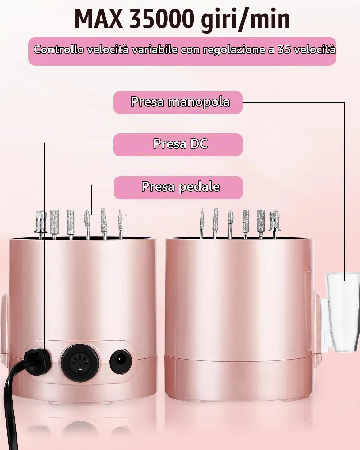 PERMUST 35000RPM Fresa per Unghie, Fresa Elettrica per Unghie, Frese per Unghie con Pedale e 6 Fresa, Lima per Unghie Elettrica, Manicure Elettrico, Fresa per Unghie Gel