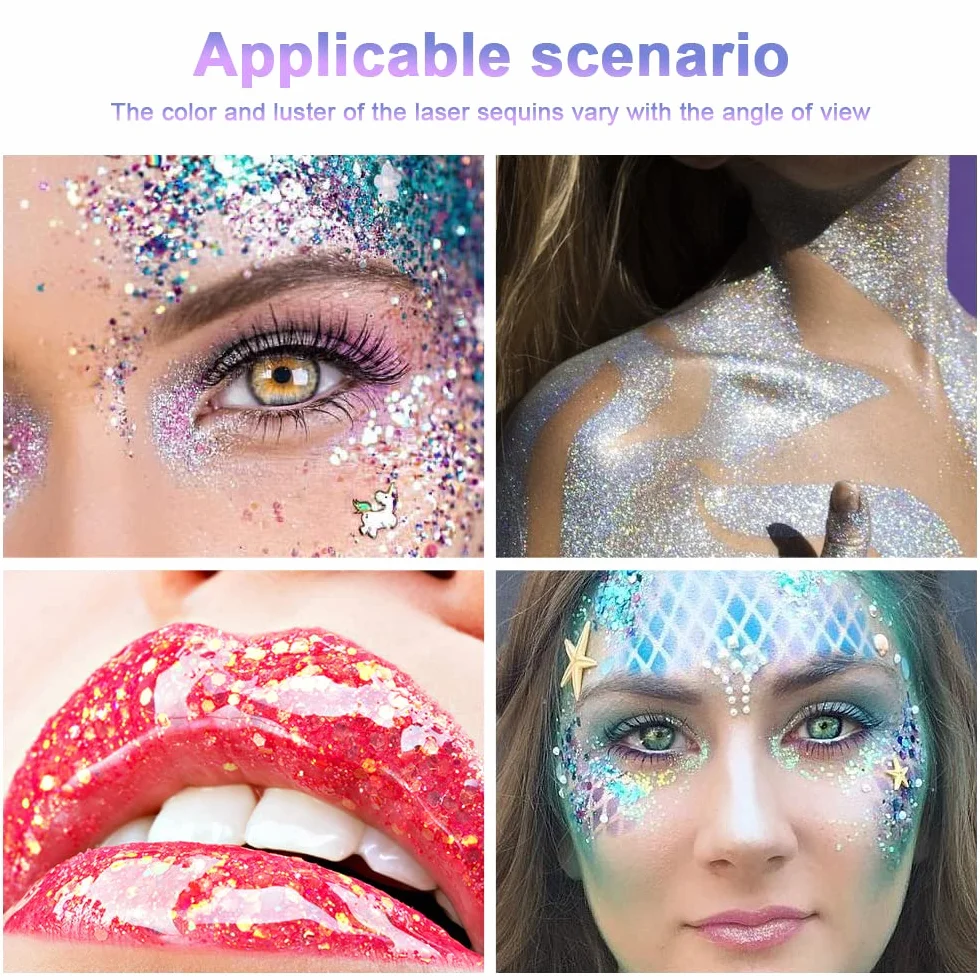 URAQT 1pcs Glitter Corpo e Viso per Unghie, Occhi, Labbra, Capelli - Gel Chunky per Musica, Festival, in Maschera(Argento)