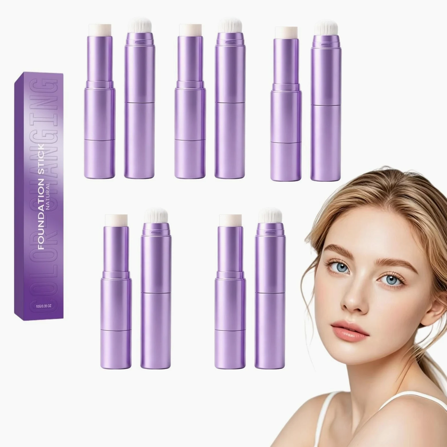 Stick Korean Self-Adapting Foundation - Fondazione 2-in-1 con pennello, lunga lasting, copertura completa e effetto naturale per tutti i tipi di pelle (naturale)