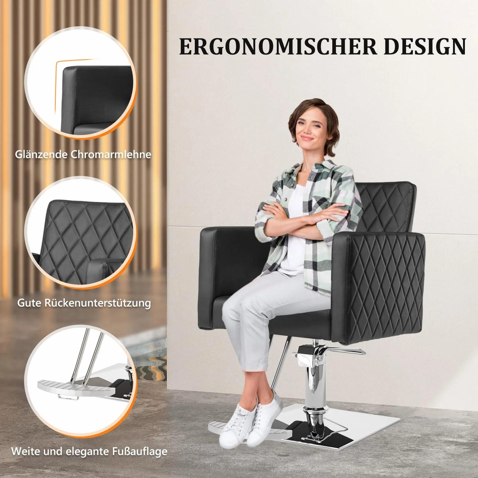 Bonnlo Sedia da parrucchiere regolabile in altezza 90-105 cm, girevole a 360° e portata 150 kg, sedia da parrucchiere con poggiapiedi e schienale aperto, sedia da barbiere in pelle PVC, colore nero