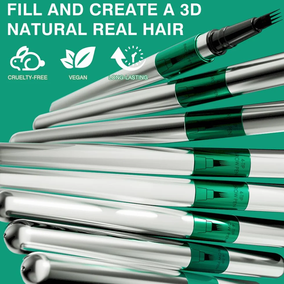 Penna Sopracciglia Effetto Pelo - Matita Sopracciglia Waterproof & No Transfer, Lunga Durata fino a 12H, Effetto Microblading Naturale, Cruelty-Free, Punta Sottile e Precisa (03 Dark Brown)